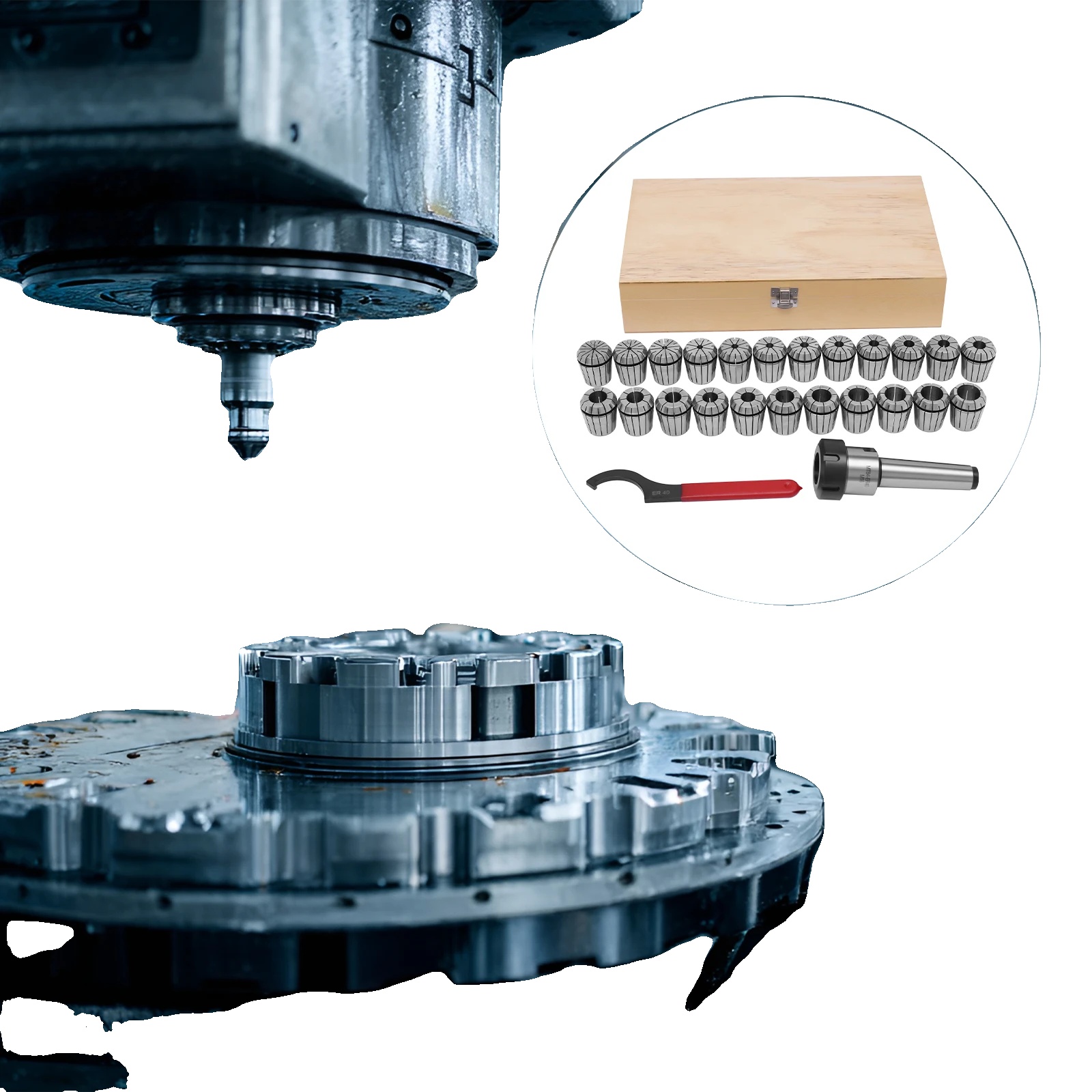 Kolletspannfutter-set, Durchmesserbereich 4-26mm, 23 Kolletspannfutter, M16 Spindelzugstangen-gewinde, 0,02mm Genauigkeit, 65mn Federstahl