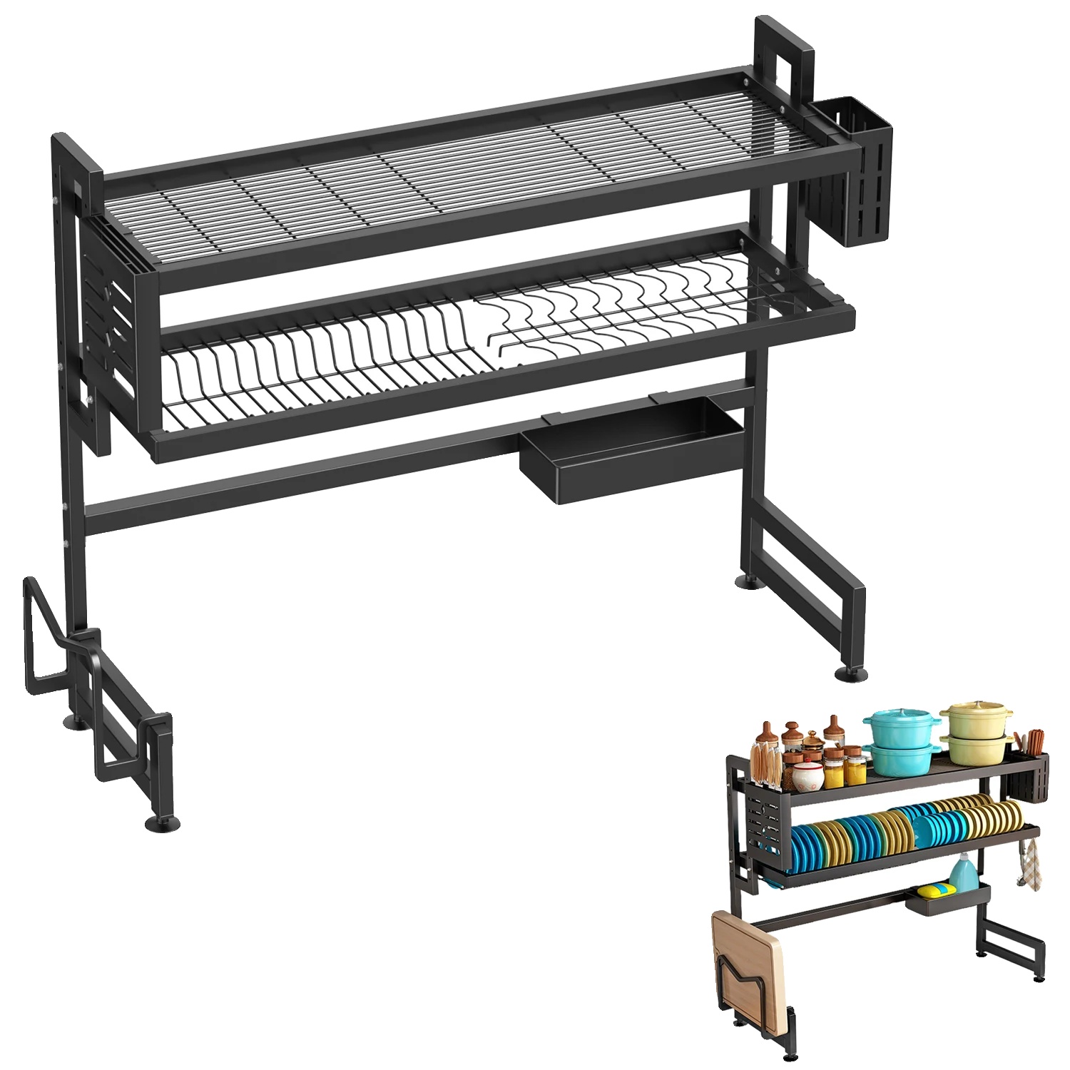 Über Der Spüle Geschirrabtropfer, Verstellbares Design, Rostbeständiges Material, 2-stufig