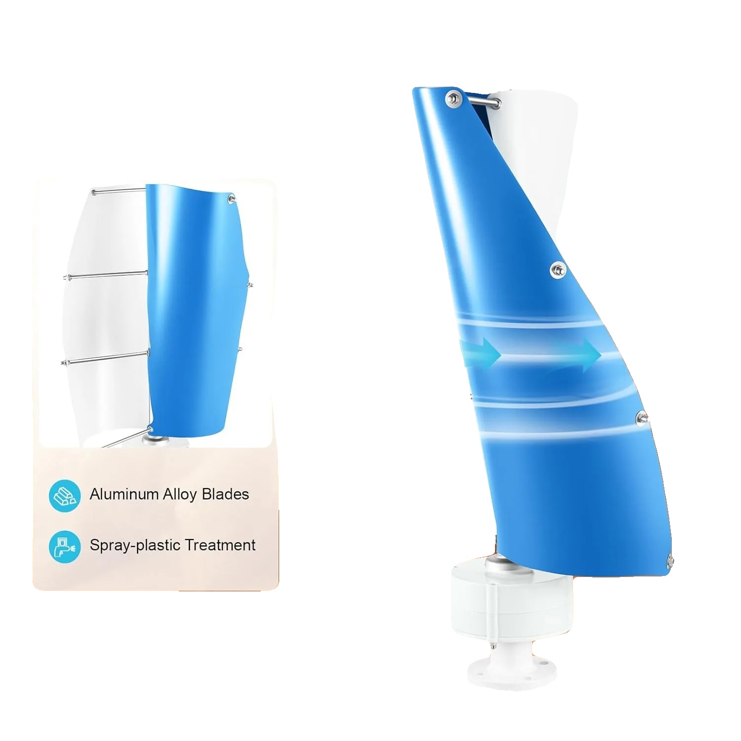 Vertikale Windturbine, Leistungsausgang 500w, Maximale Windgeschwindigkeit 12,99 M/s, Höhe 1,5m, Durchmesser 0,8m, Montage Erforderlich