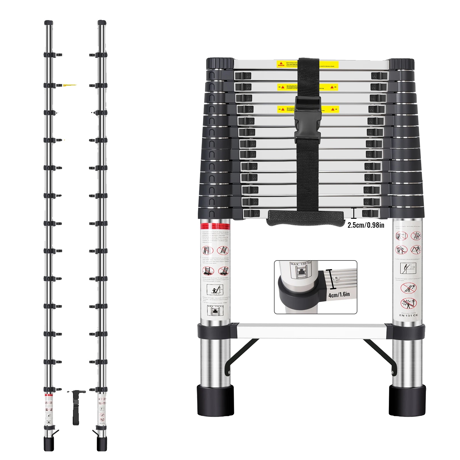 Teleskopleiter, Edelstahl, Verstellbare Höhe, 4.4m