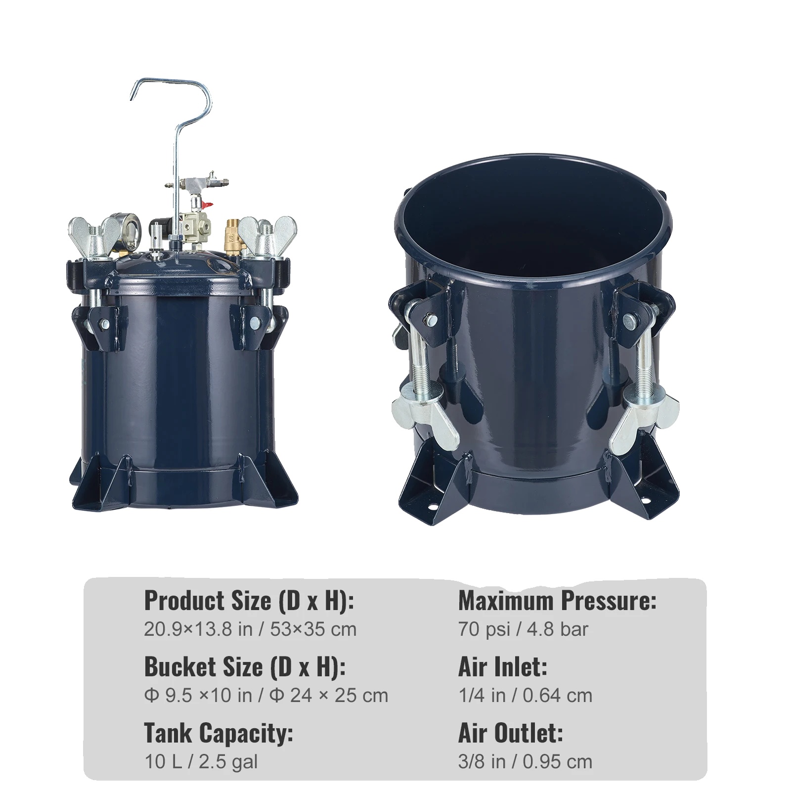 Drucktopf, Robuste Bauweise, Auslaufsicheres Dichtungssystem, 10l 70psi 4.8bar