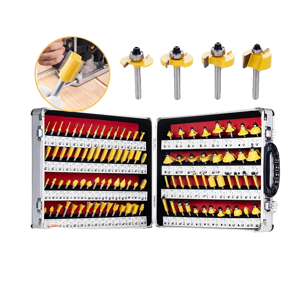 Fräser Set, Hartmetallbestückt, 1/4 Zoll Schaft, 100 Teile, Kompatibel Mit Verschiedenen Holzarten, Präzisionsbearbeitung Für Saubere Schnitte