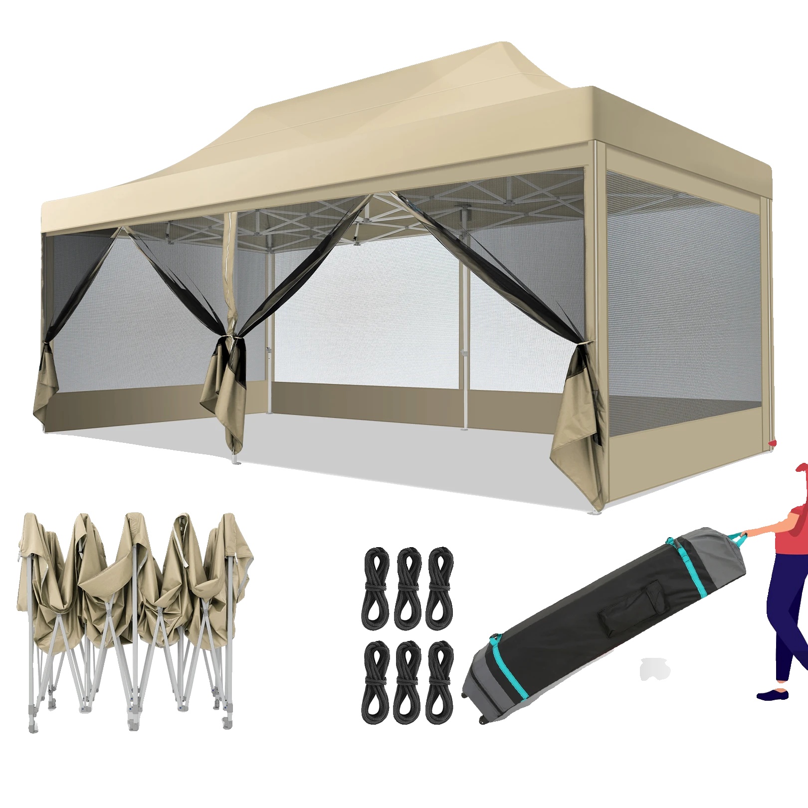 Pavillon, Wasserdichtes Gewebe, Moskitonetz, Khaki