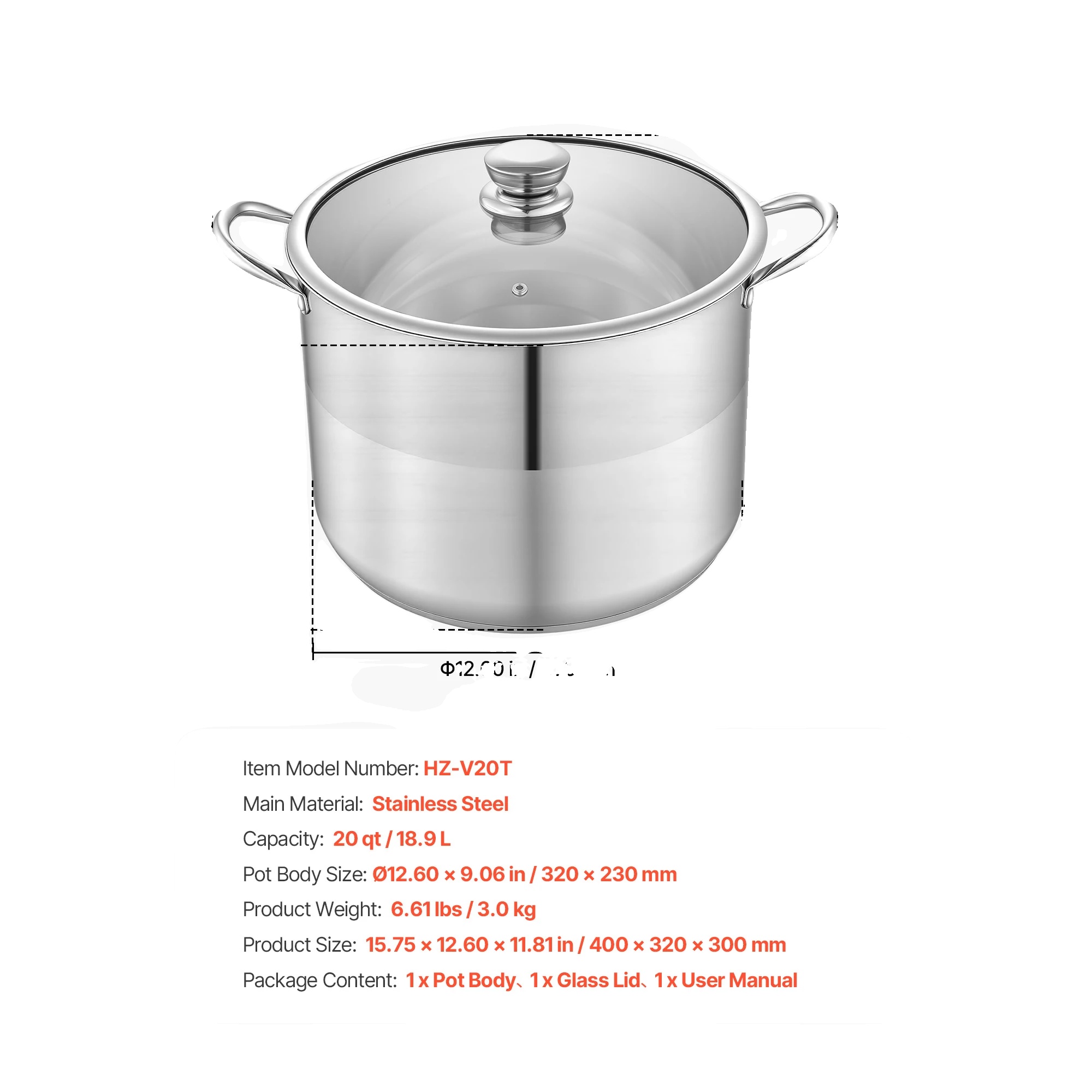 Suppentopf, 304 Edelstahl, Mehrschicht-verbundboden, 16qt