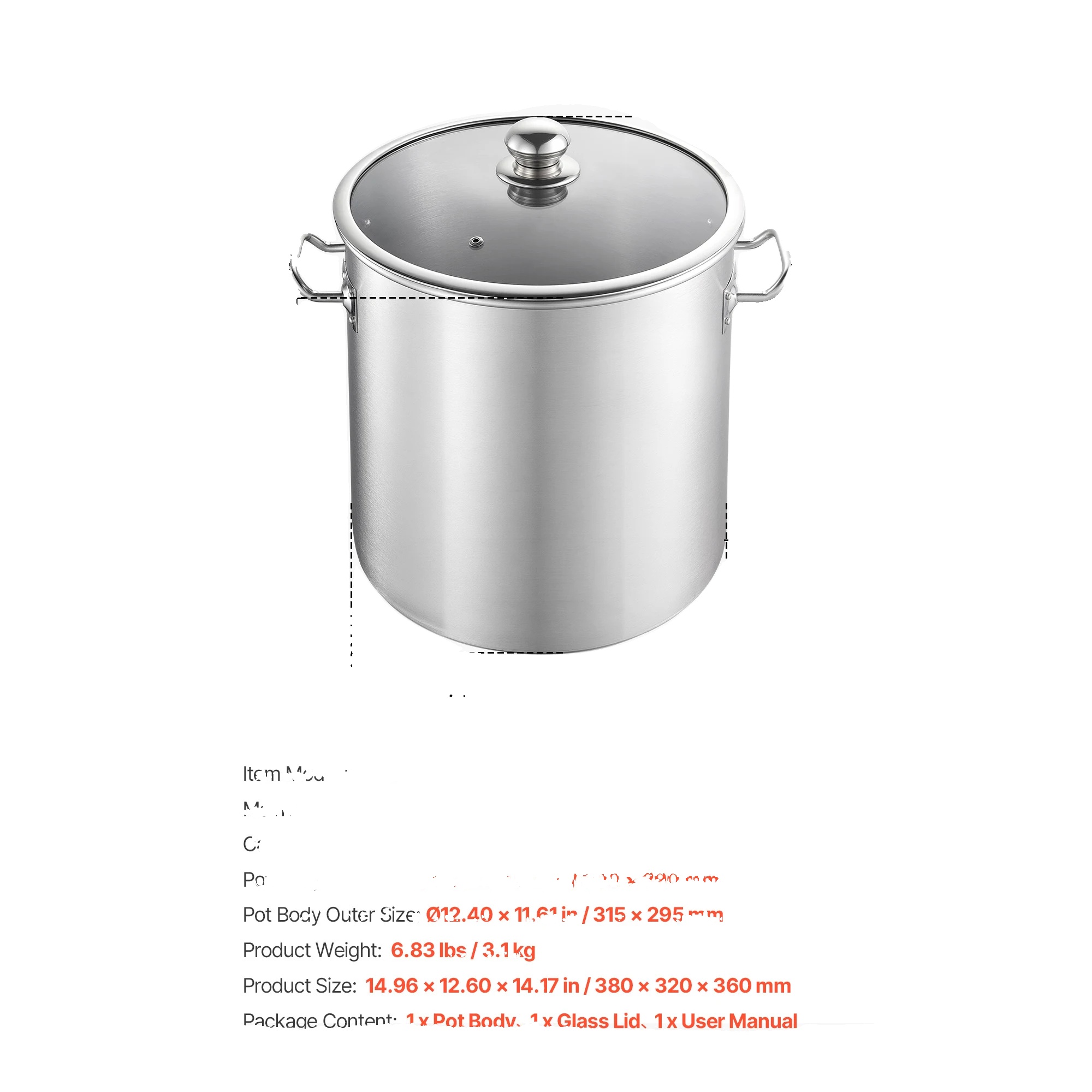 Suppentopf, 304 Edelstahl, Mehrschicht-verbundboden, 21qt