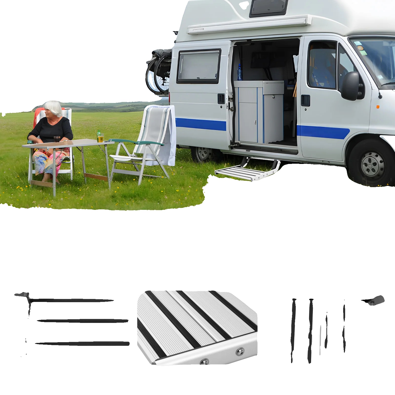 Rv Schritt, Faltbares Design, 150 Kg Tragfähigkeit, Weiss