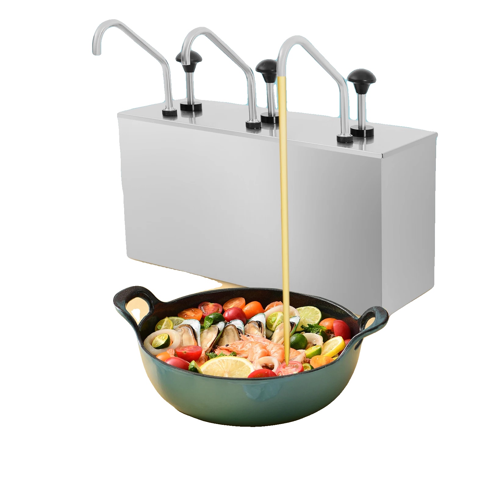 Soßenpumpenspender, 4 Liter Kapazität, 3 Köpfe, Edelstahlmaterial, Elegantes Design, Sanfter Ausgabemechanismus