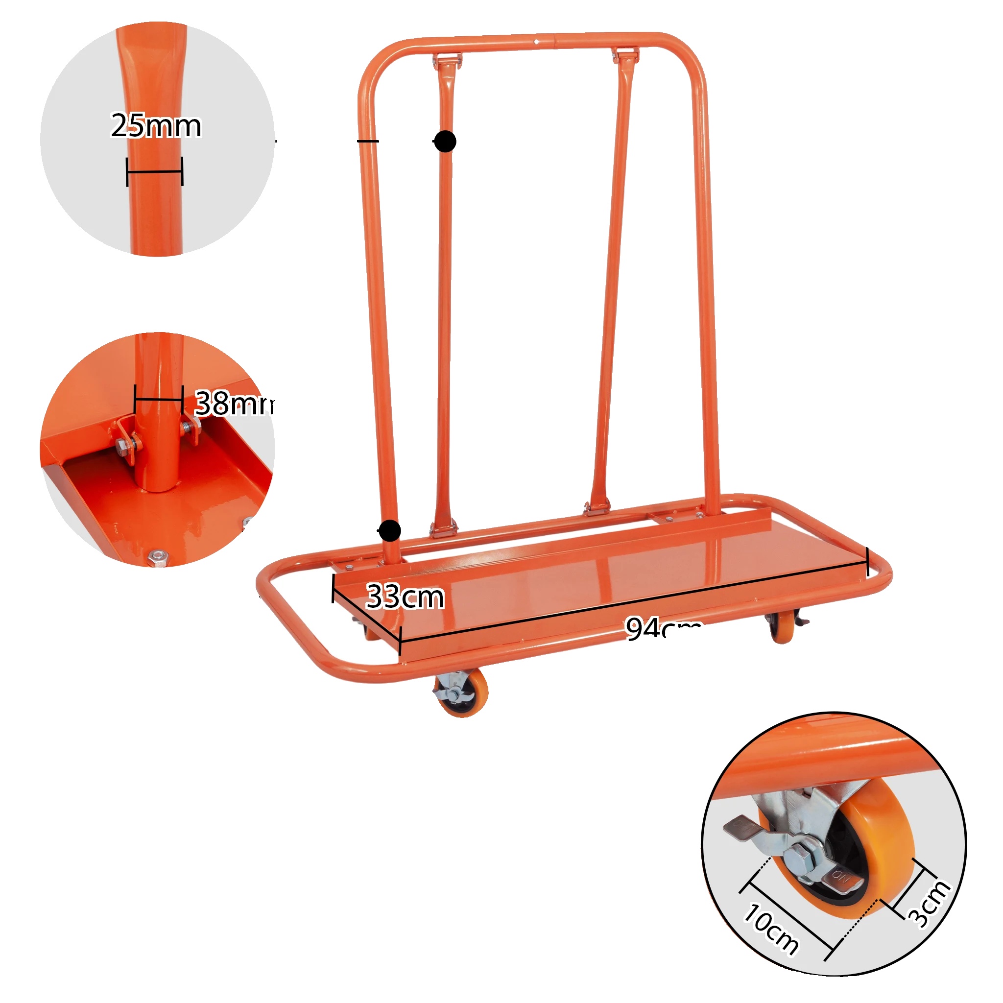 Panel Dolly Wagen, Robuste Stahlkonstruktion, Geräuschlose Pu-räder, Orange