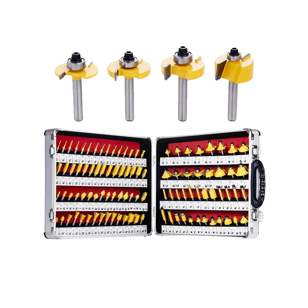 Fräser Set, 100 Teile, 1/4" Schaft, Wolframcarbid Material, Geeignet Für Verschiedene Holzarten, Aluminium Aufbewahrungskoffer