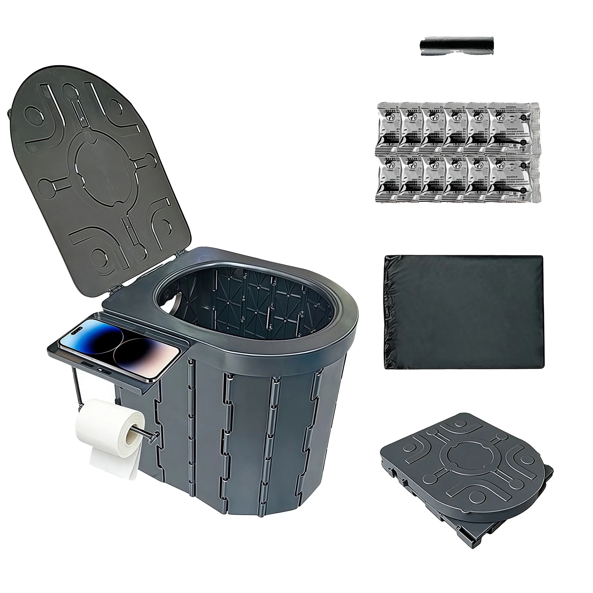 Campingtoilette, Ergonomisches Design, Leicht Und Tragbar, Schwarz