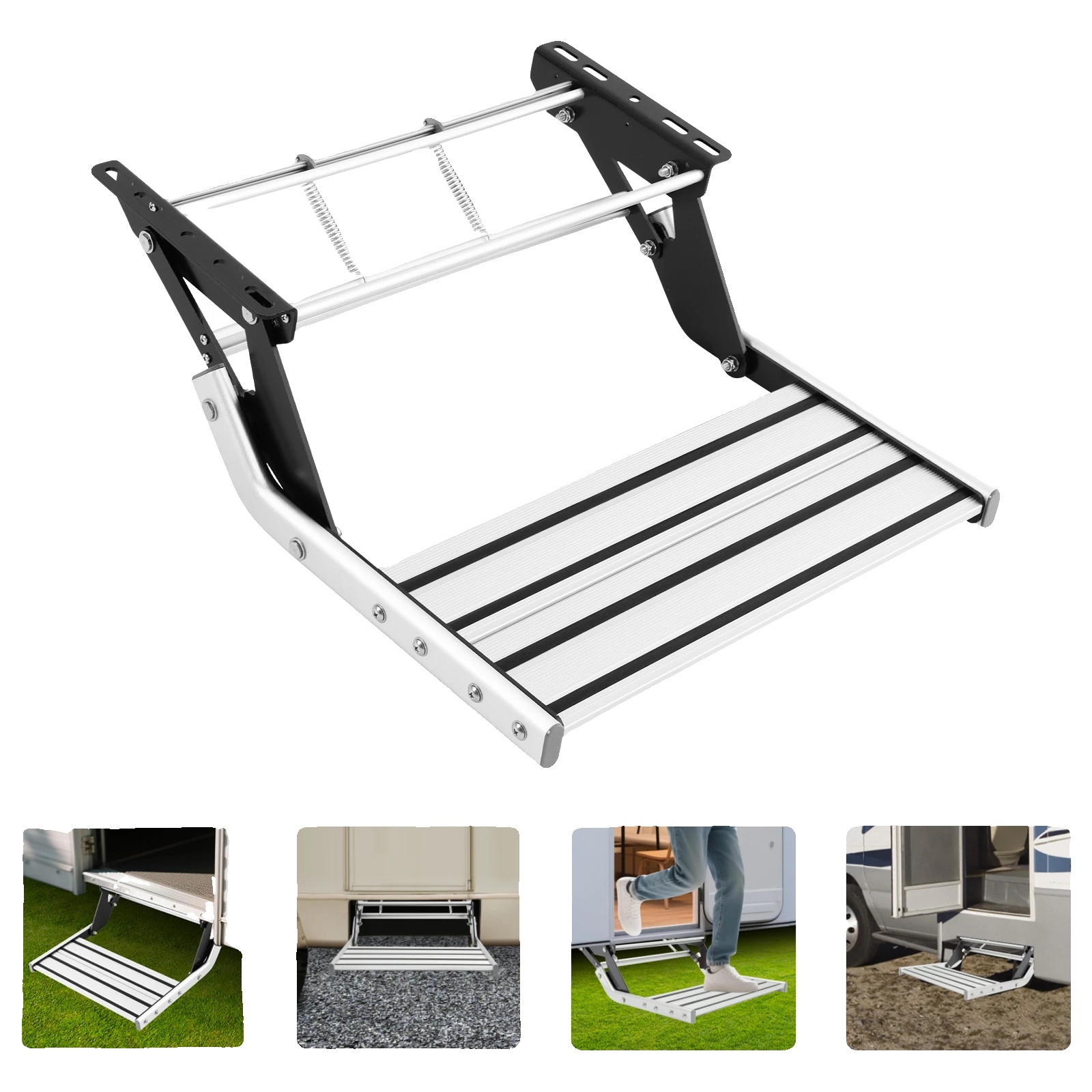 Klappbarer Wohnmobiltritt, Aluminiumlegierung, 150 Kg Tragfähigkeit, 546120 Cm Größe, Zusammenklappbar Auf 5445,515 Cm, Rechteckige Form