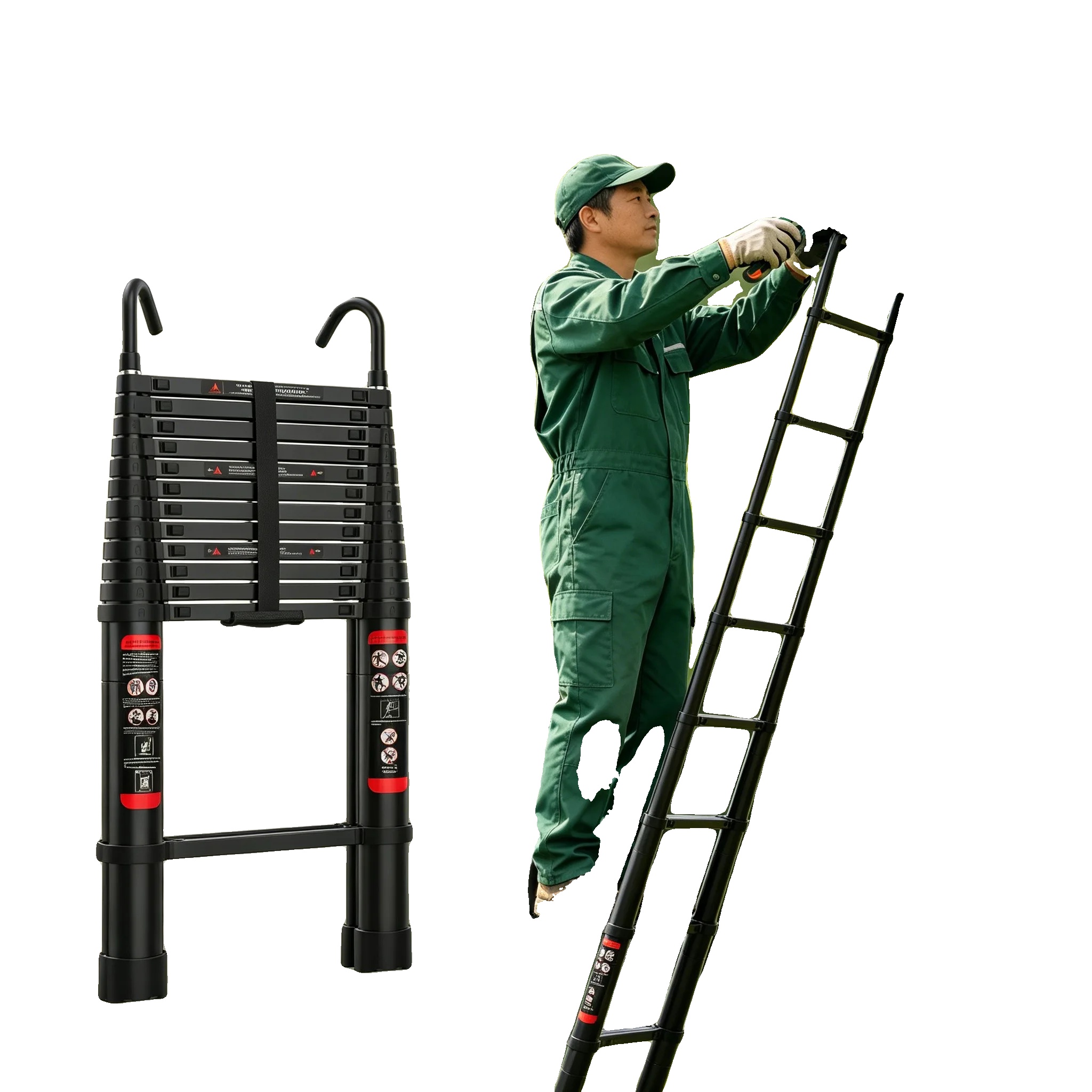 Teleskopleiter, Robustes Aluminiumlegierung, Verstellbare Höhe, Schwarz