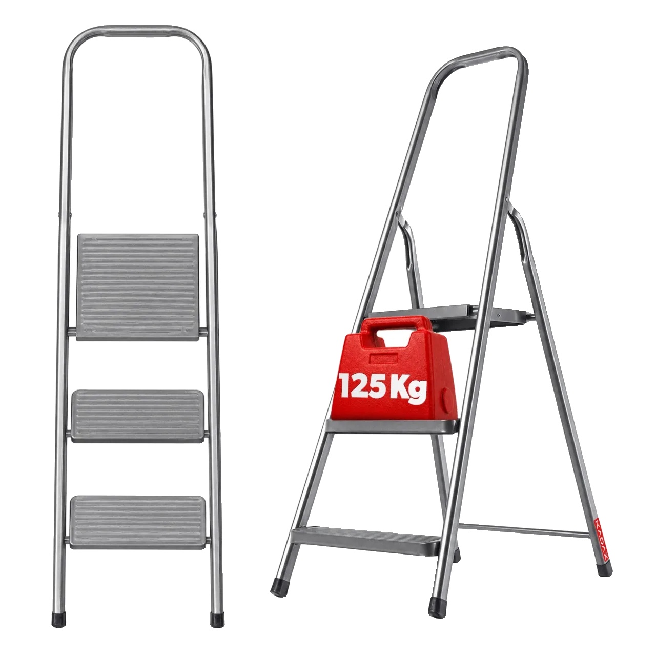 Stahlleiter, Maximale Belastung 125 Kg, 3 Stufen, Rutschfeste Stufen, Höhe 160 Cm, Breite 45 Cm