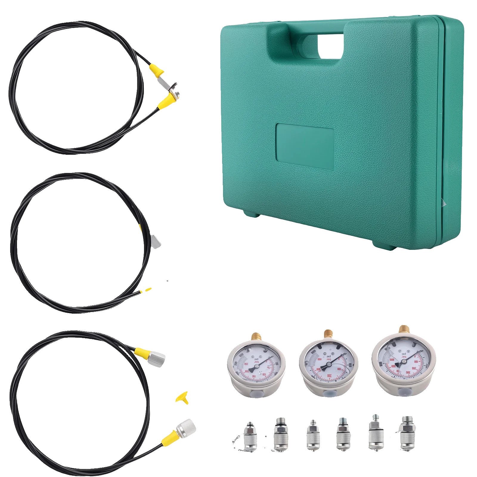 Hydraulikdruckprüfset, Langlebige Stahlkonstruktion, 15 X 10 X 3 Zoll, Kompatibel Mit Den Meisten Hydraulischen Systemen, Druckbereich 0-3000 Psi, 6