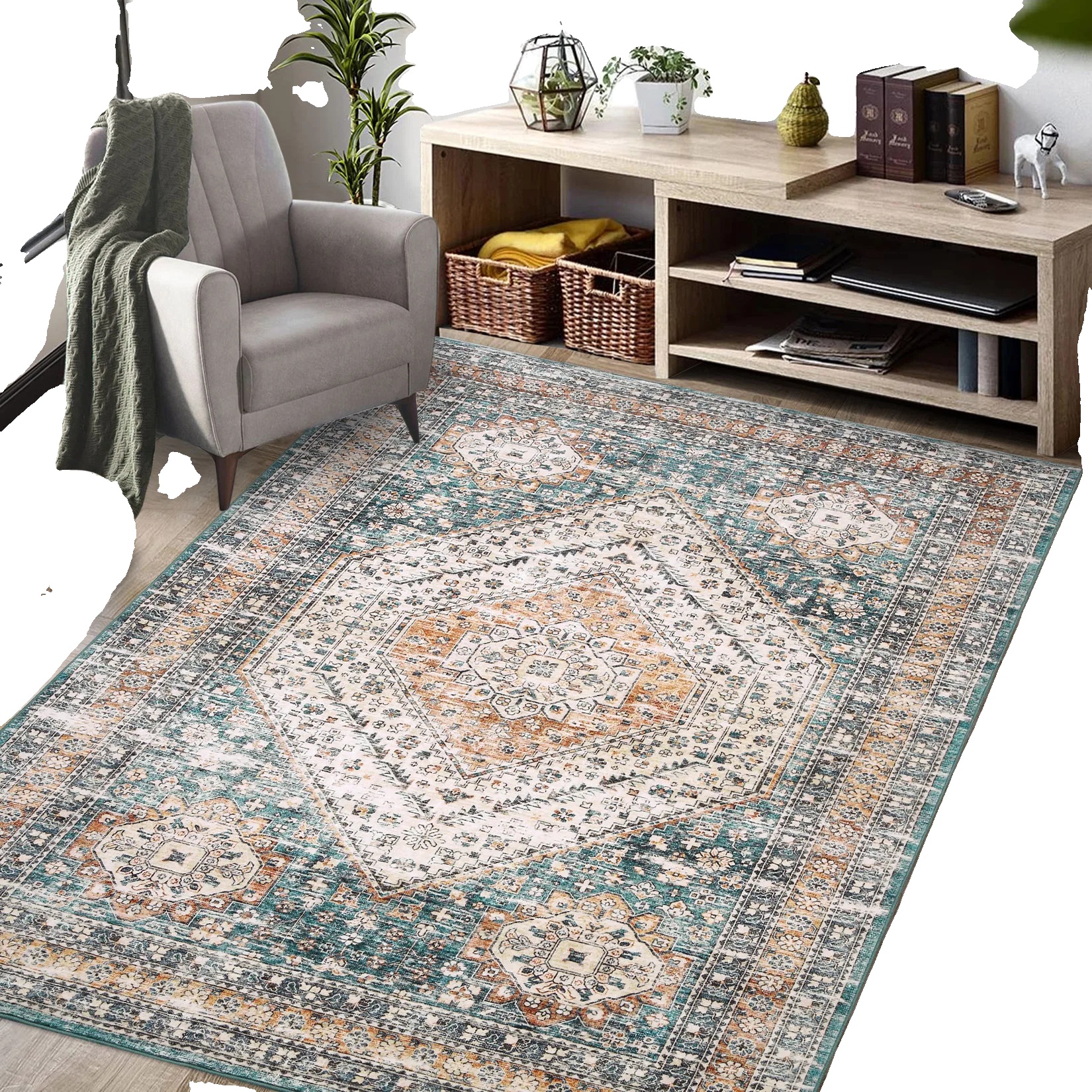Teppich, 240 X 340 Cm, Rutschfeste Rückseite, Rechteckige Form, Geometrisches Muster, 100% Polyester