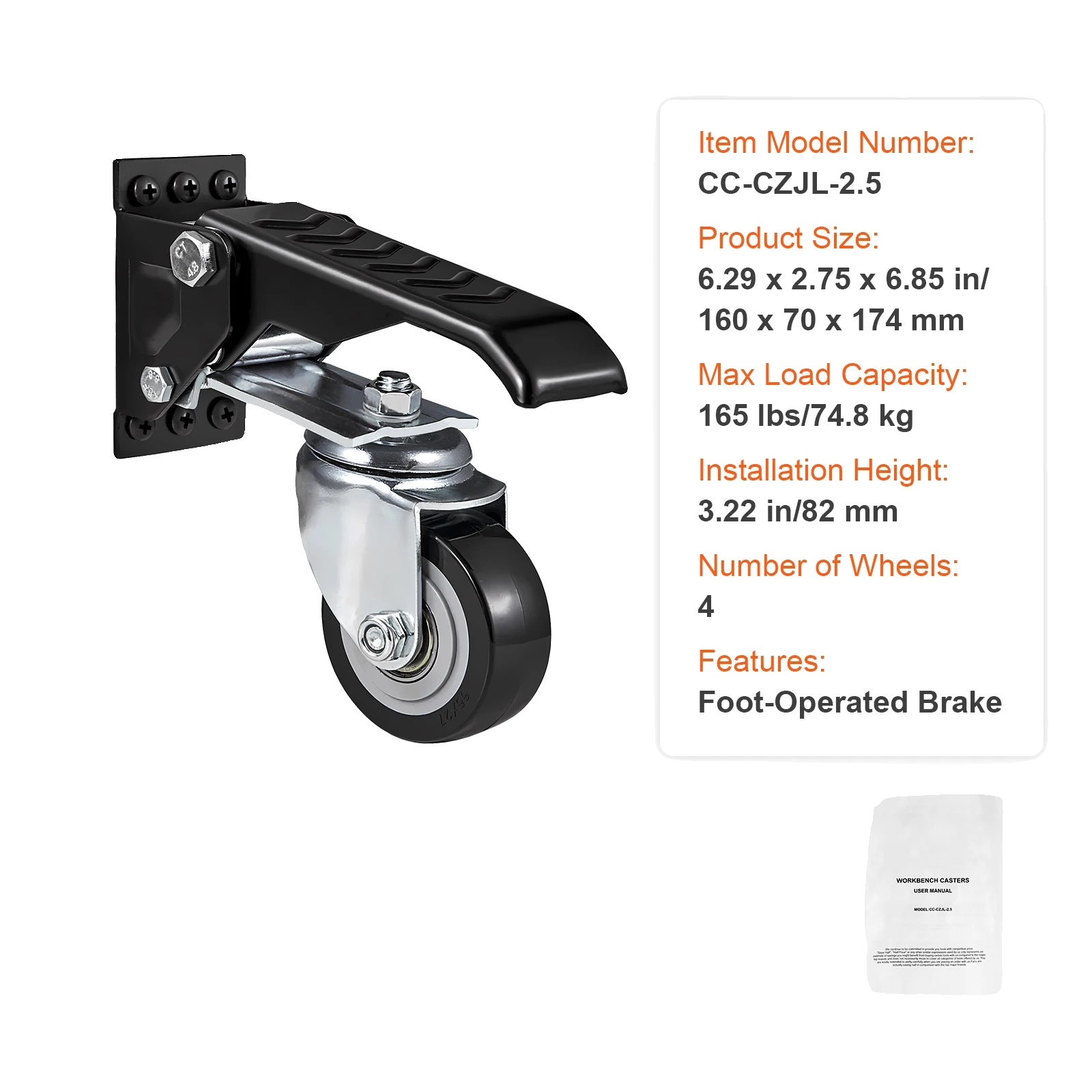 Werkbank-rollen, 165 Lbs Tragfähigkeit, 360° Drehung, 4 Stück