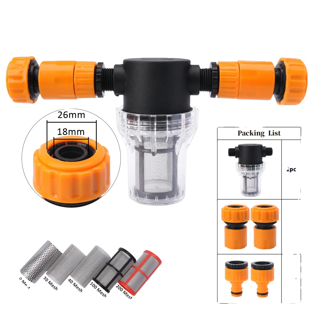 Gartenwasserschlauchfilter, Schnellverbinder, Mehrfach-mesh-filterung, 100 Mesh, F-für 18mm Schlauch