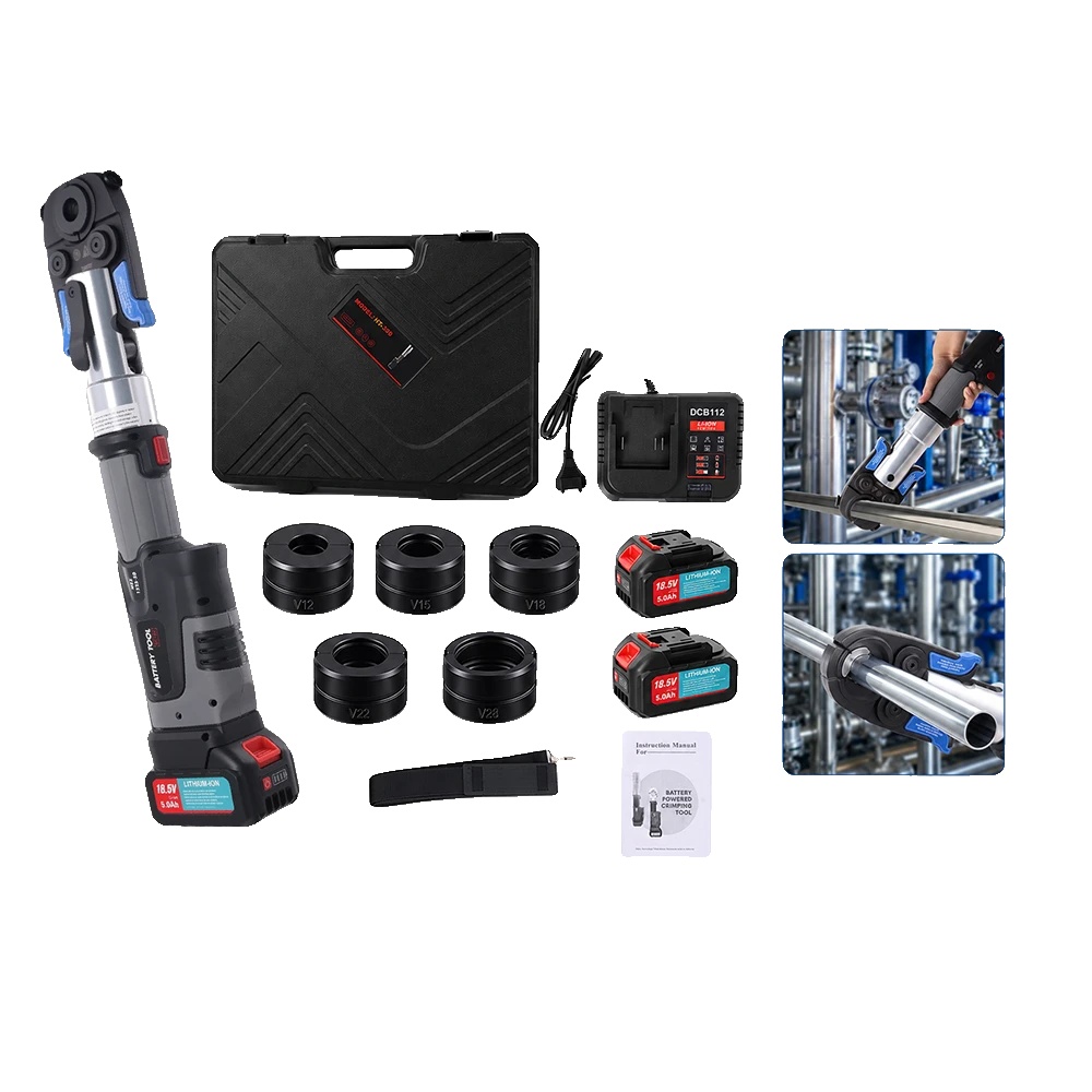Elektrisches Rohrverpresswerkzeug, 18v System, 60kn Ausgang, Dual 5000mah Batterien, Schnellladegerät Enthalten, 5 Verpressstempel
