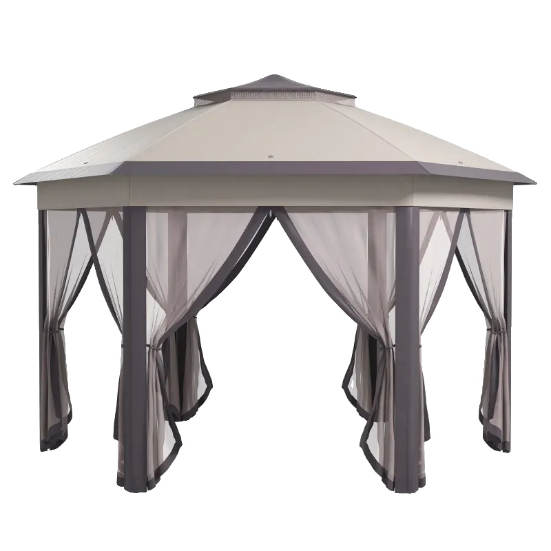 Gartenpavillon, 4x4 Meter, Sechseckiges Design, 6 Netzseitenteile, Wasserabweisend, Einfache Montage