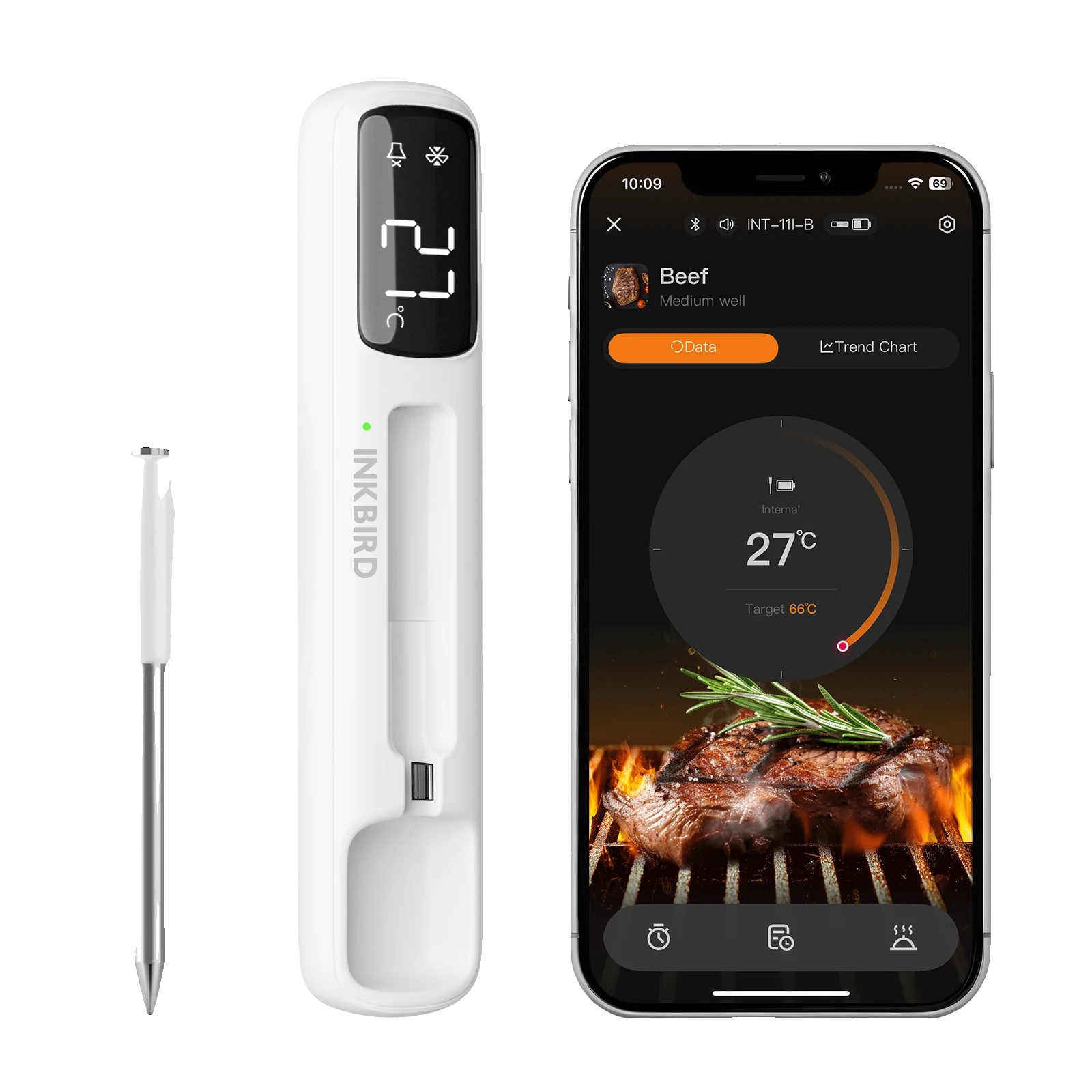 Fleischthermometer, Bluetooth-konnektivität, Wasserdichtes Design, Int-11i-b