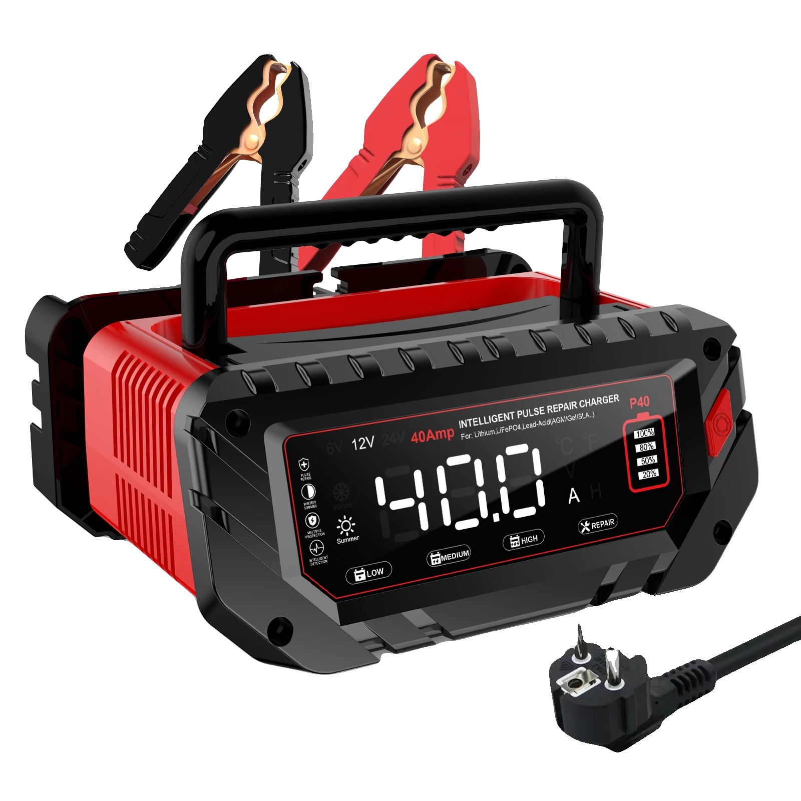 Auto-batterieladegerät, 6v/12v/24v, Intelligente Steuerung, 40a Eu Stecker