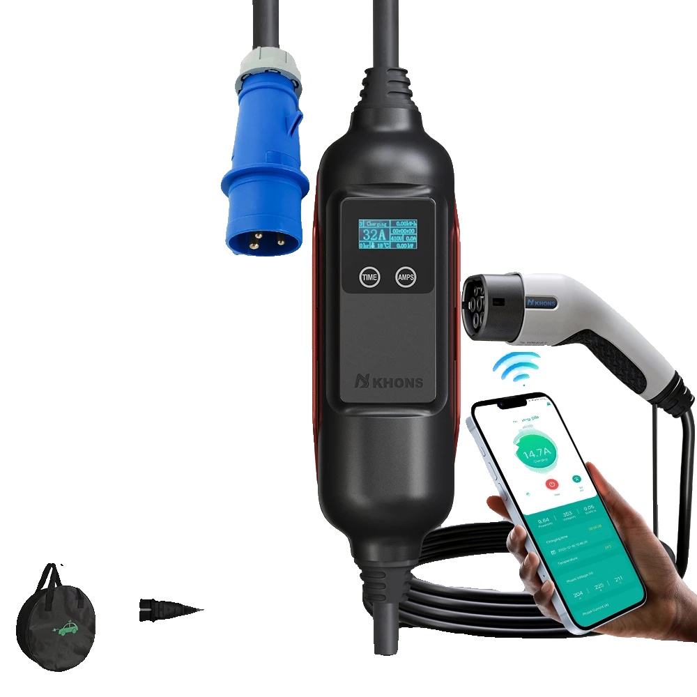 Ev Tragbarer Ladegerät, 7kw Leistung, Einstellbarer Strom, 7kw Und 16a Adapter, Type2-a