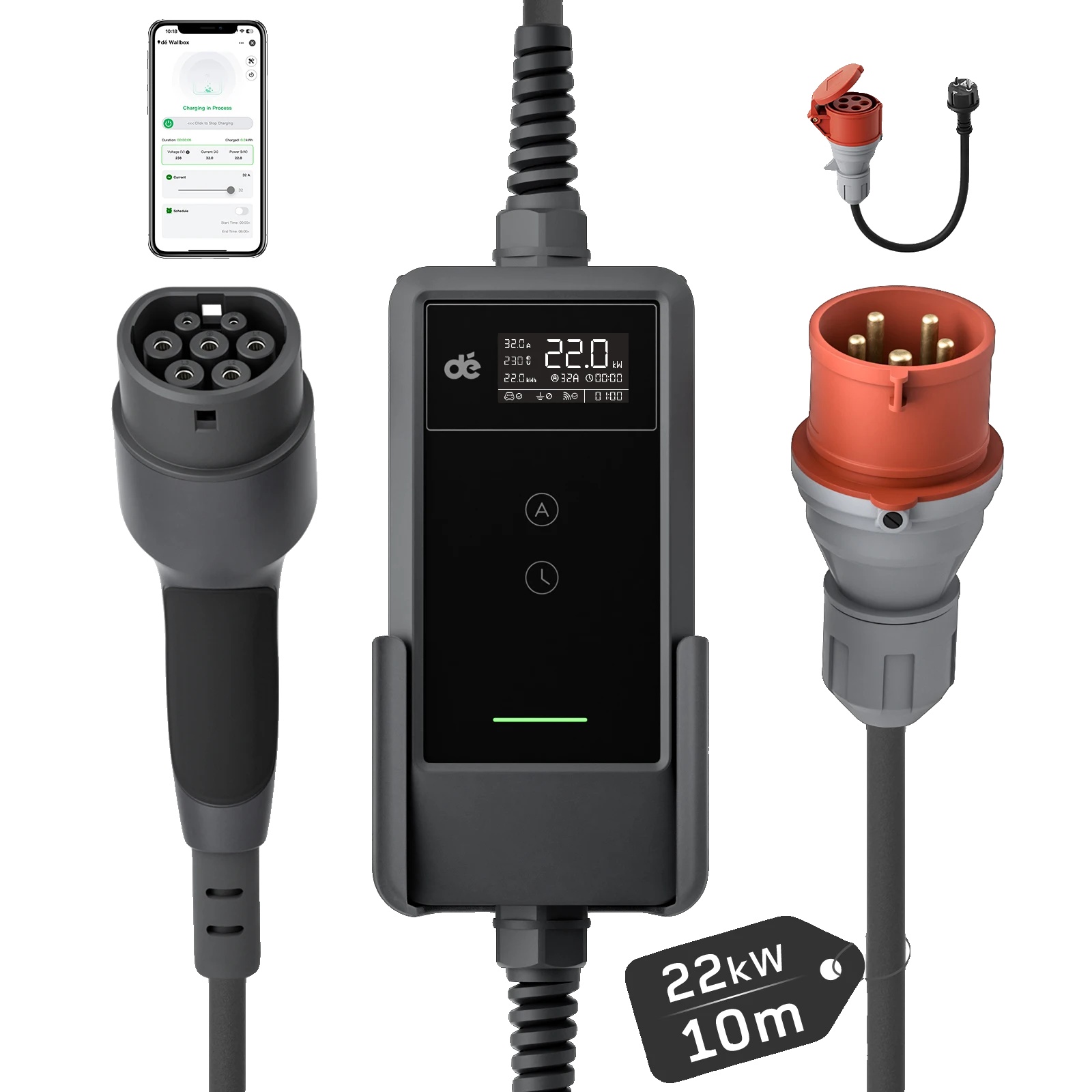 Ev-ladegerät, 22 Kw Leistung, Flexible Stromoptionen, 10m App