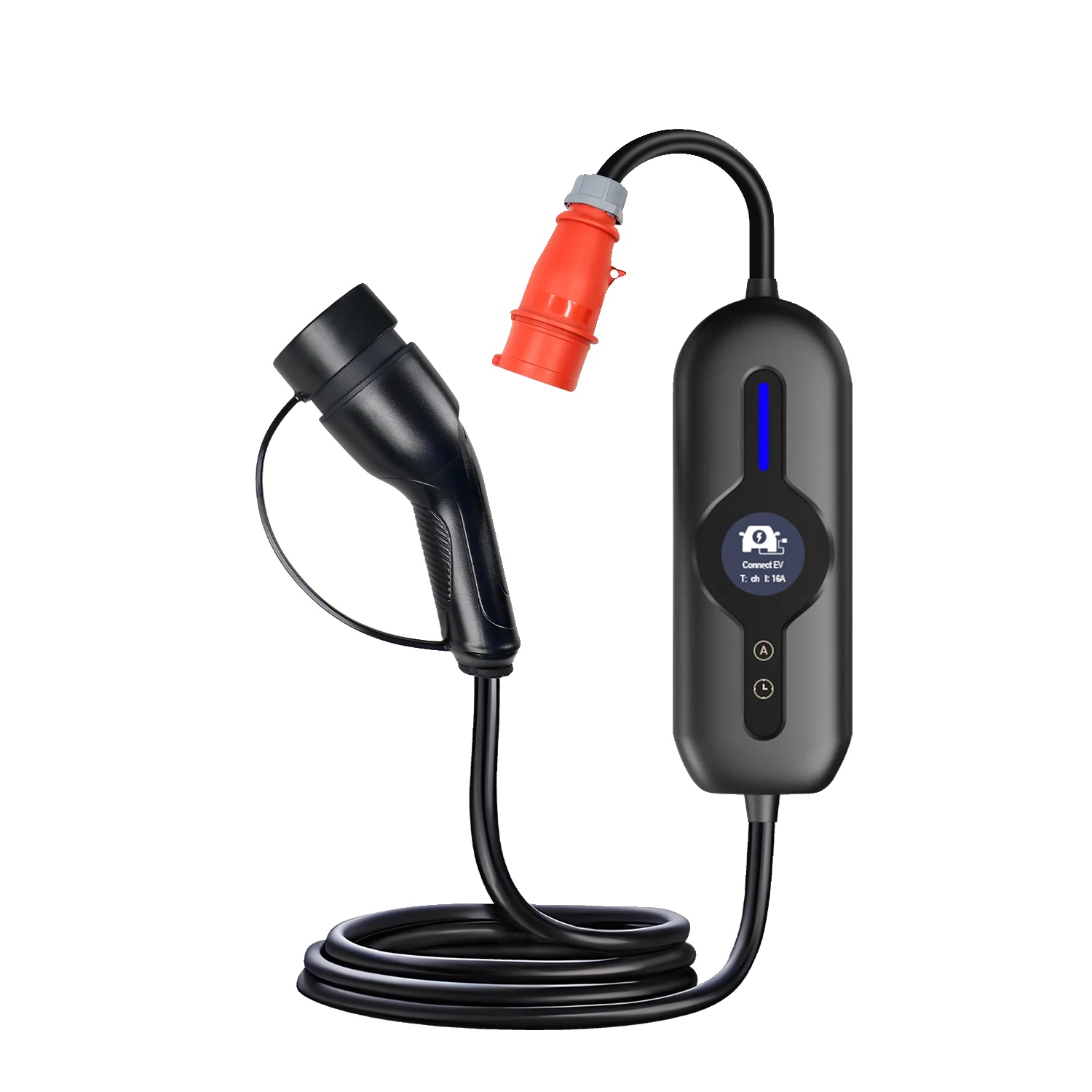Tragbares Ev-ladegerät, Einstellbarer Strom, Timer-funktion, Typ B 11kw, Typ2