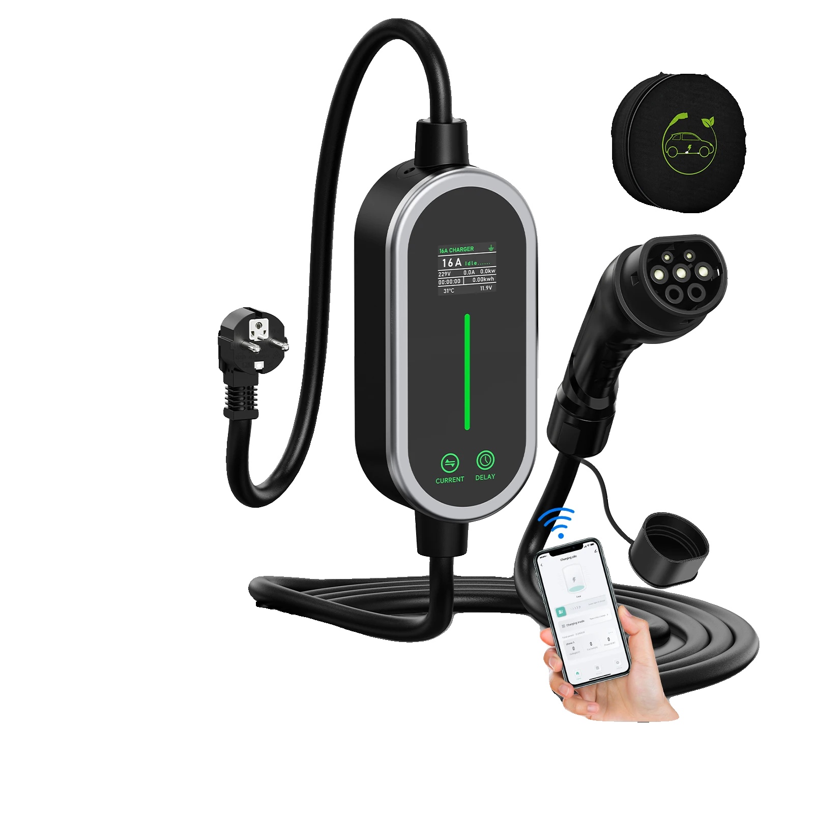 Tragbares Ev-ladegerät, Intelligente Steuerung, Einstellbarer Strom, Blau