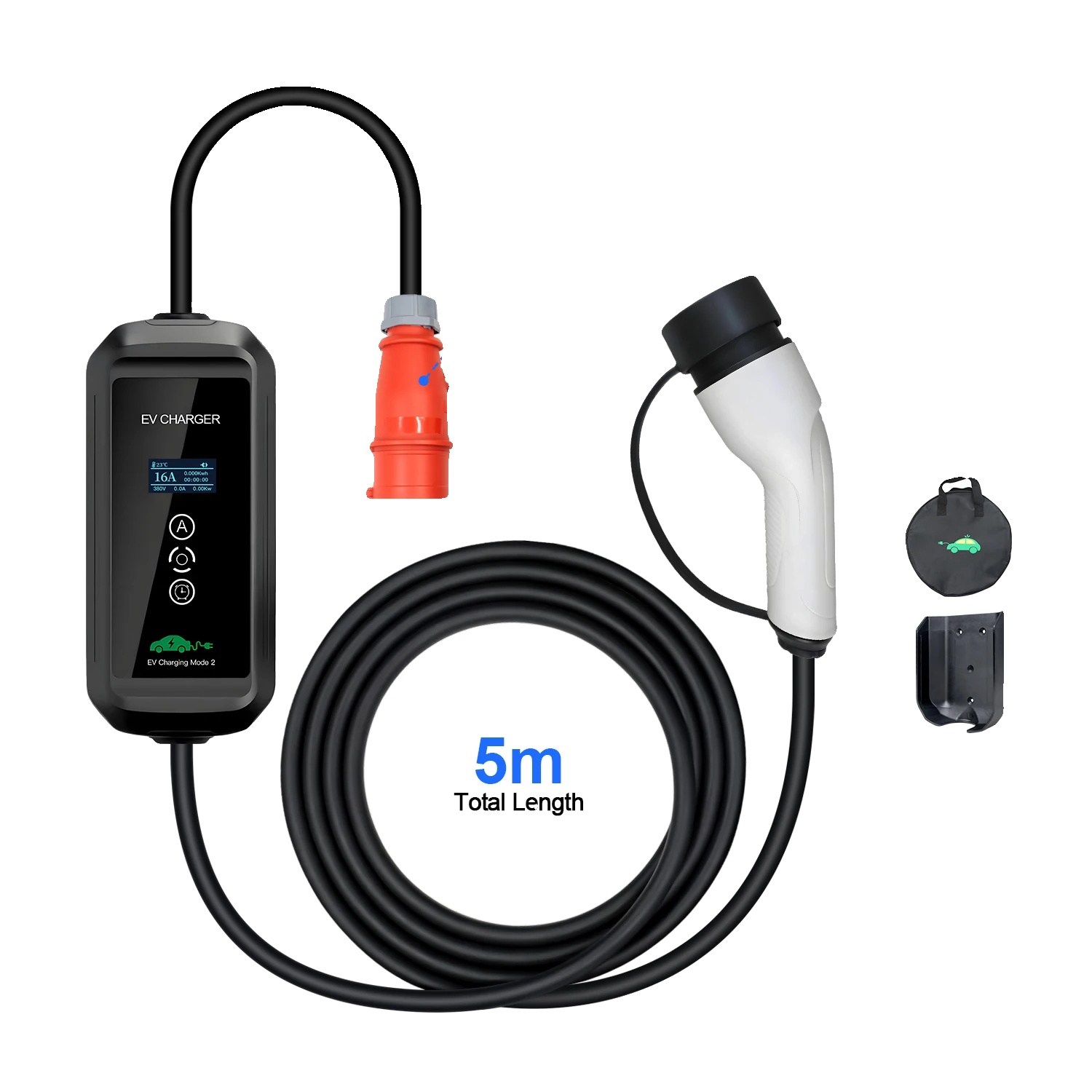 Mobiler Ev-ladegerät, 11kw Ausgang, Einstellbarer Strom, Schwarz