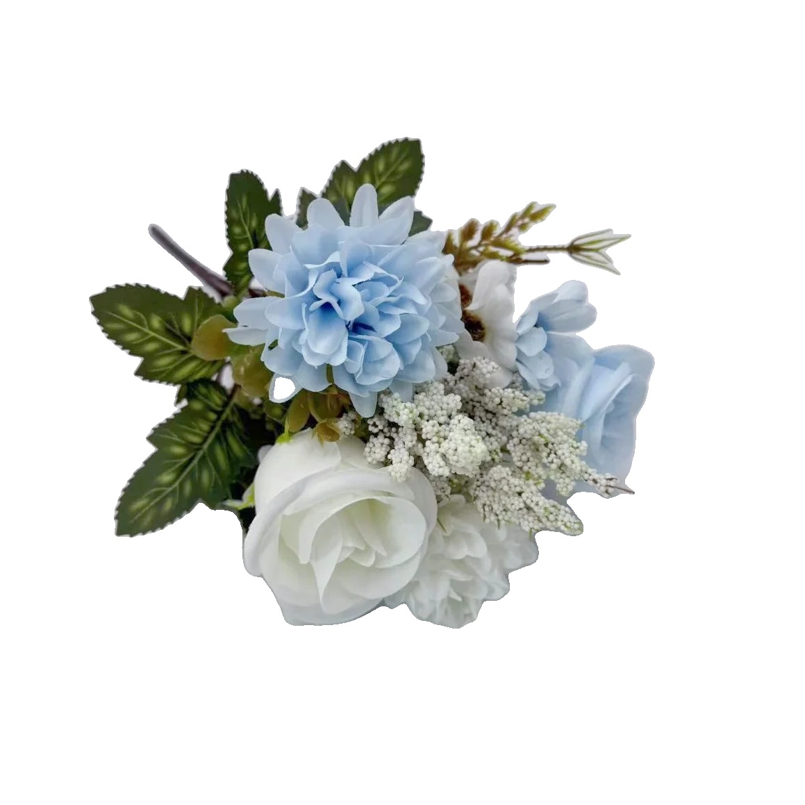 Künstlicher Rosenstrauß, Seidenblumen, Elegante Hochzeitsdekoration, Blau Weiß