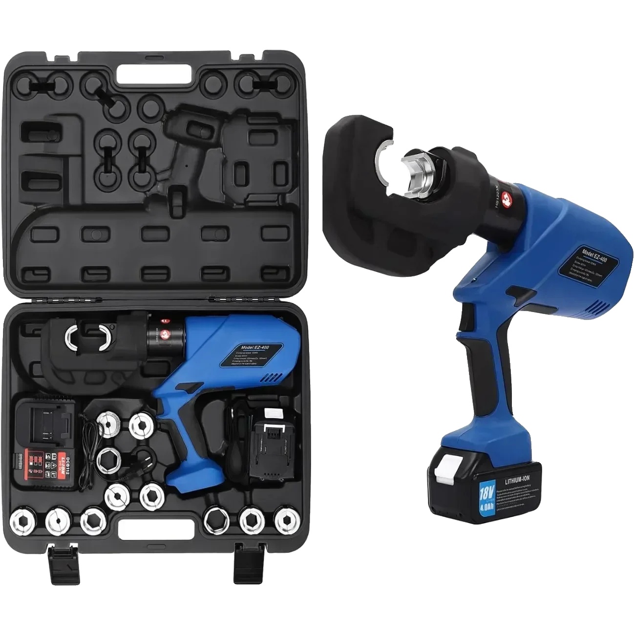 Elektrische Hydraulikzange, Spannung 18v, Crimpbereich 16-400 Mm², Crimpkraft 120 Kn, Hubhöhe 42 Mm, Batterie 18v 4.0ah Lithium-ionen