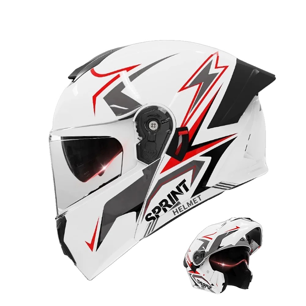 Motorradhelm, Dual-linse, Aerodynamisches Design, Weiß Und Rot
