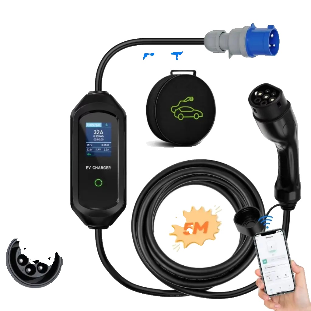 Ev-ladegerät, Tragbares Design, Intelligente App-steuerung, Typ2 7.2kw 5m Kabel, Typ2