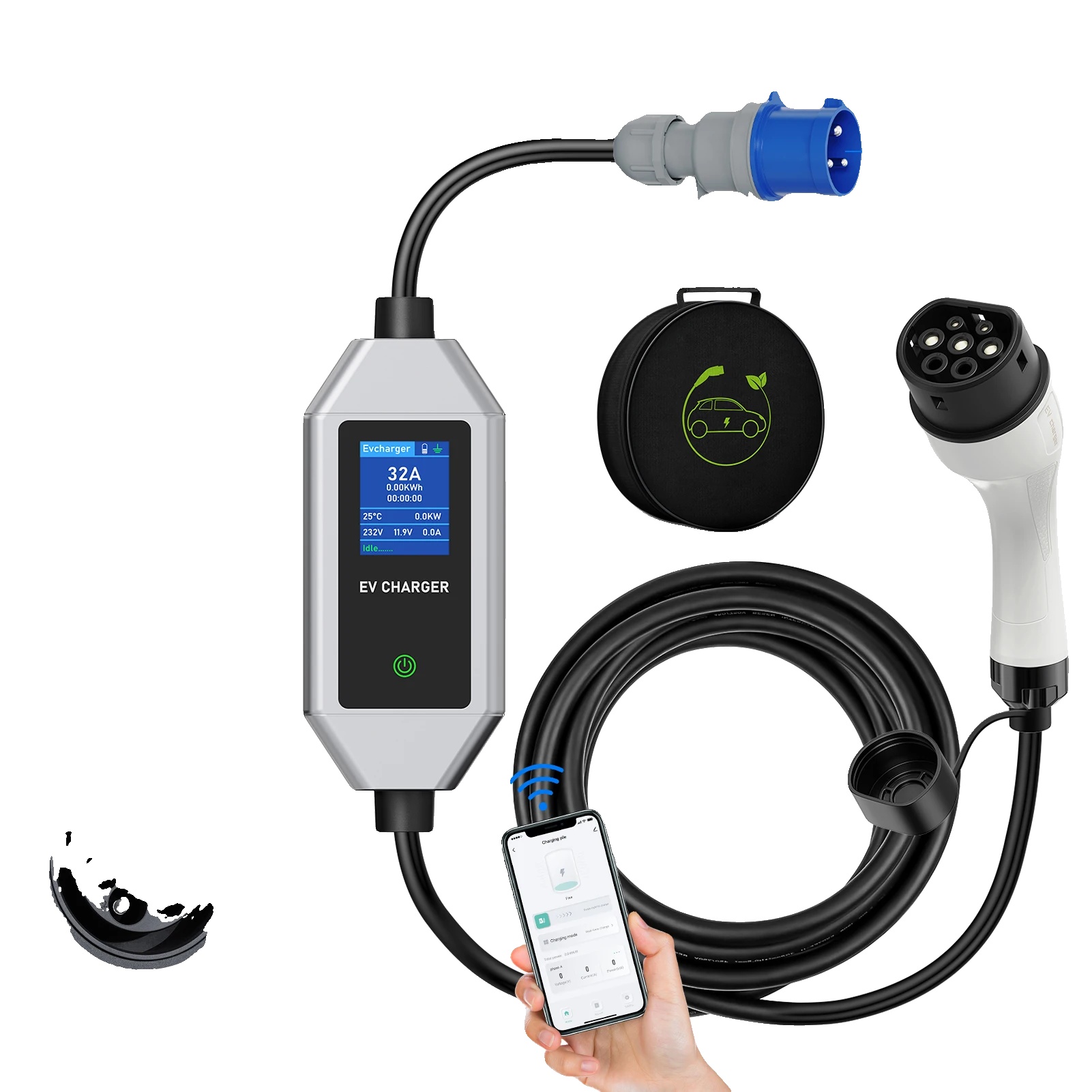 Tragbares Ev-ladegerät, Wifi-steuerung, Einstellbarer Strom, Typ2 10m