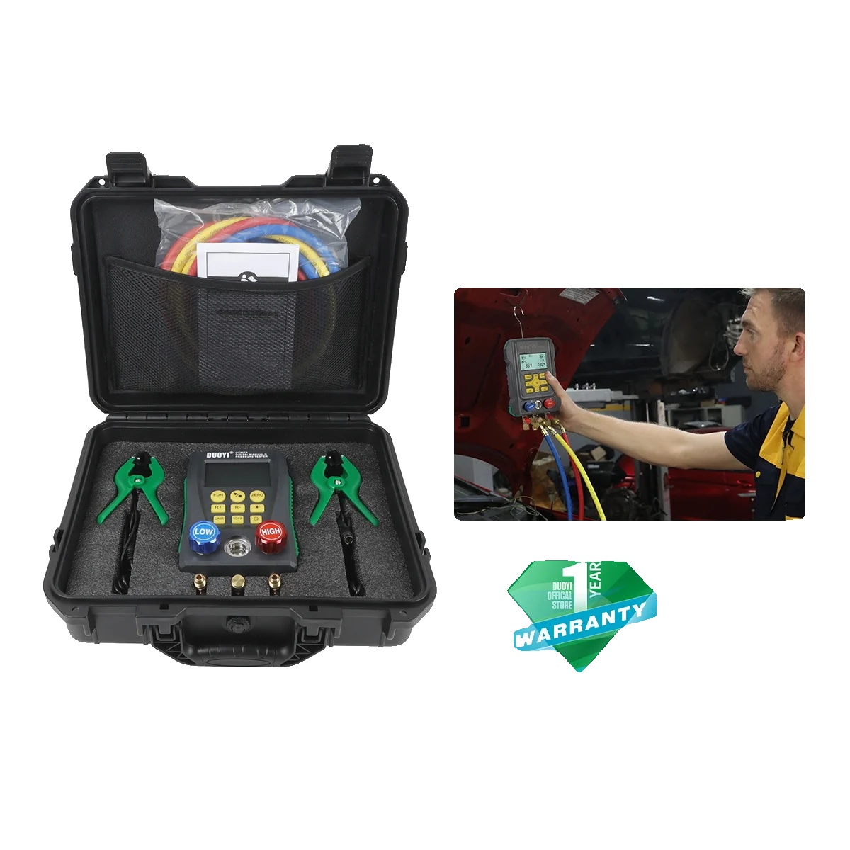 Klimaanlagen-vakuummessgerät, 200 Psi Und Mehr, Digitales Lcd Mit Hintergrundbeleuchtung, Doppelte Druckmessung, Hochfeste Ingenieurkunststoffe, 37 X