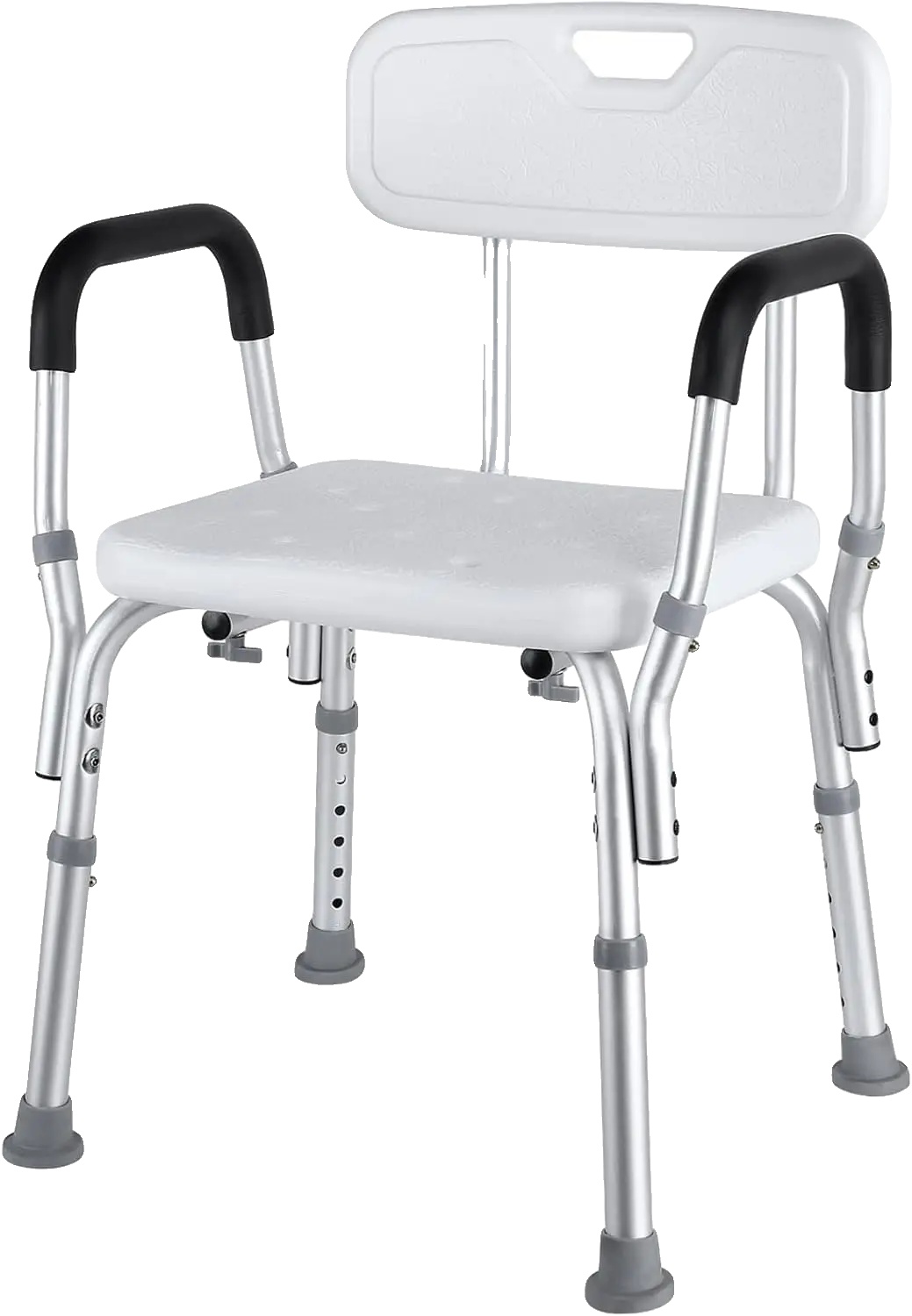 Duschstuhl, Höhenverstellbar, 136 Kg Tragfähigkeit, Aluminiumrahmen, Rutschfeste Basis, Abnehmbare Arme