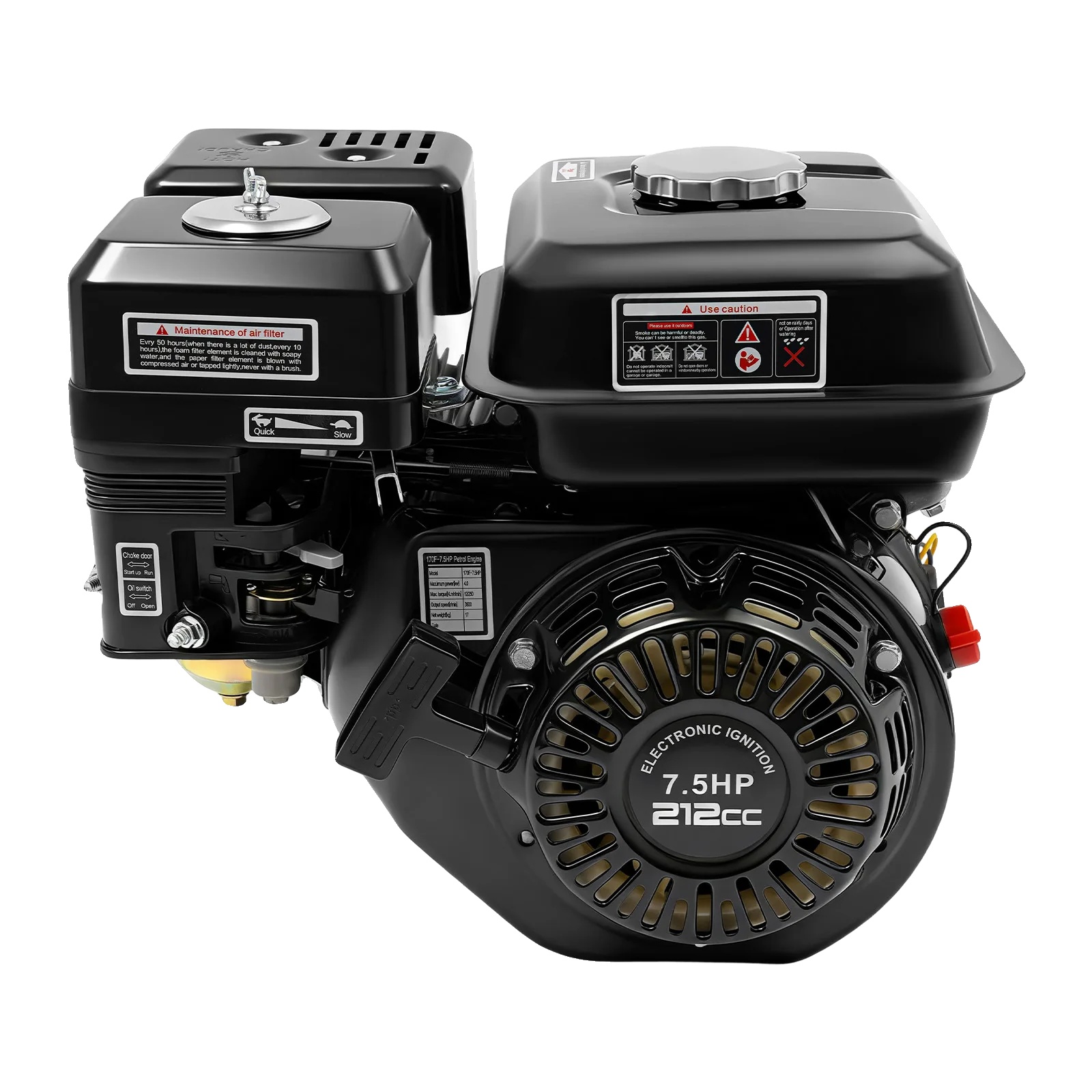 Luftgekühlter Motor, 7,5 Ps, 212cc 4-takt, Schwarz