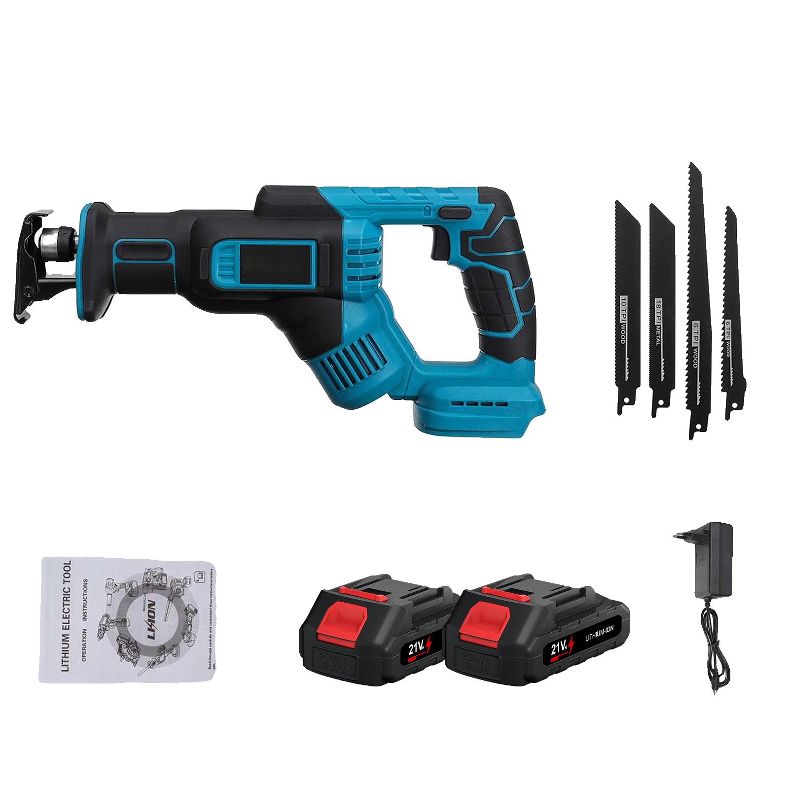Pendelsäge, 3000 U/min Geschwindigkeit, Ergonomischer Griff, 2 Batterie 1stecker