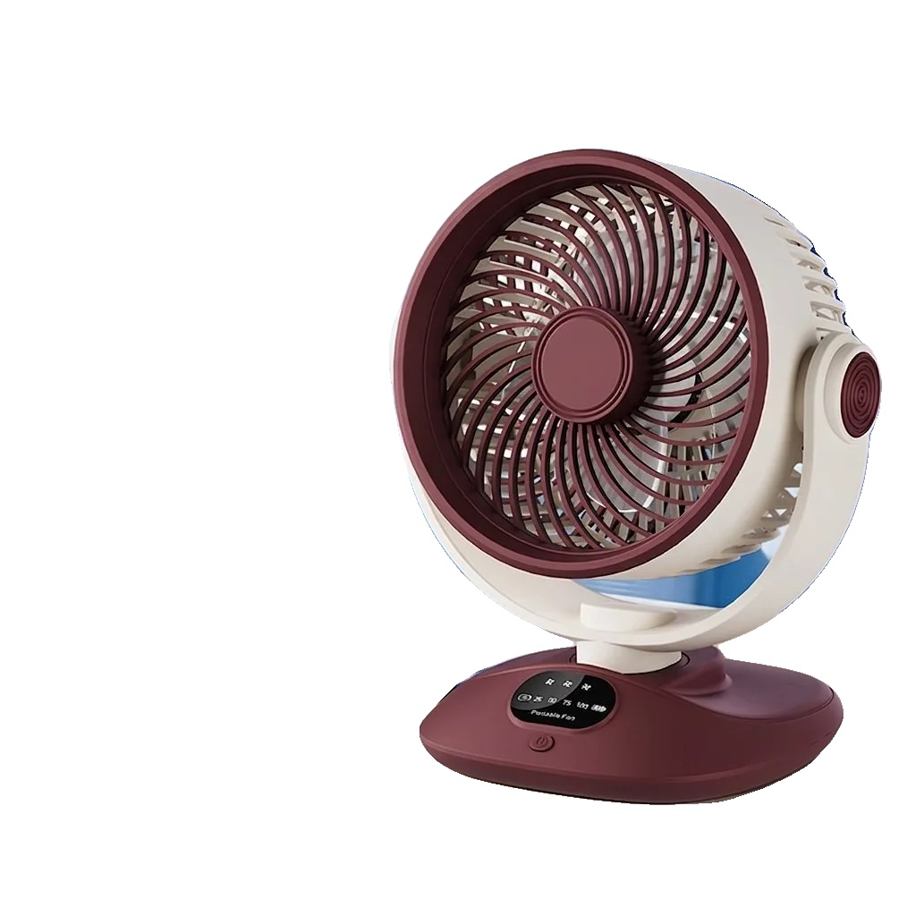 Tischventilator, Wiederaufladbar, 3 Geschwindigkeitsstufen, Rot Beige