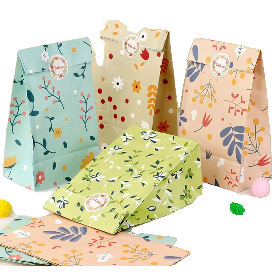 Geschenktüten, Pflanzenmuster, Umweltfreundliches Design, Gemischte Farbe-24stück, 12x8x22cm