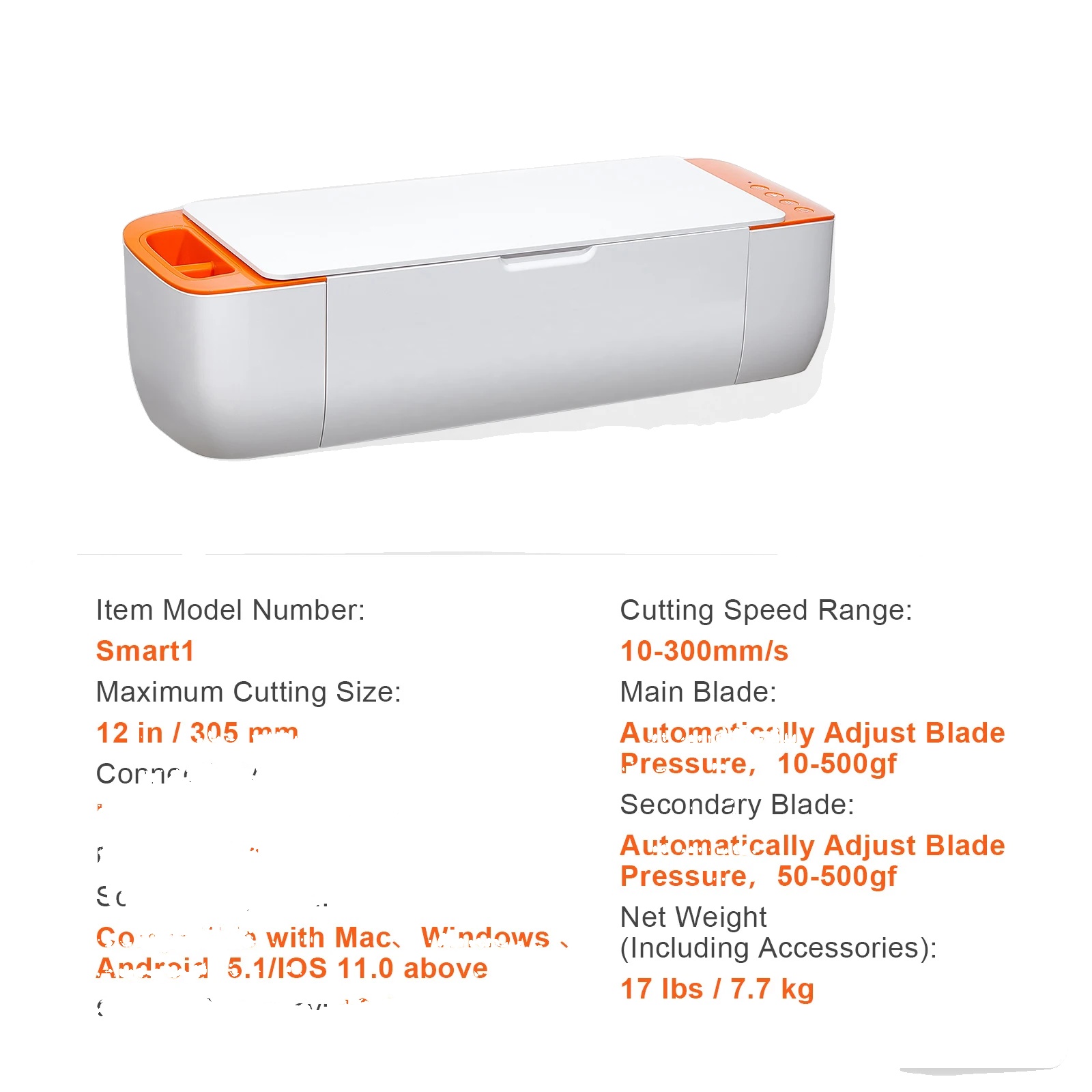 Vinylschneider, Automatische Klingensteuerung, Drahtlose Konnektivität, Orange Weiß