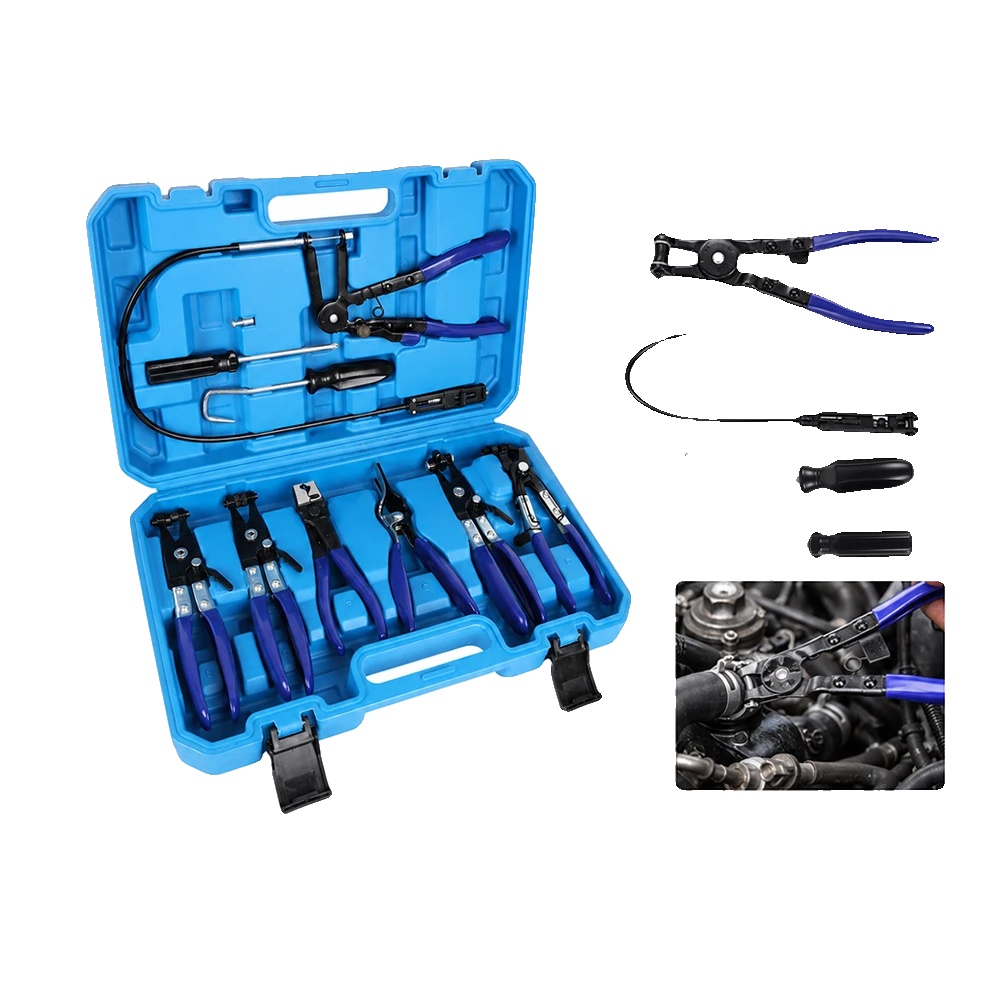 Schlauchschellen-zangen-set, 9 Teile, Flexibler Drahtschaft, 30 Cm Zangenlänge, Ratschen-verriegelungsmechanismus, Geeignet Für Automobil-schläuche