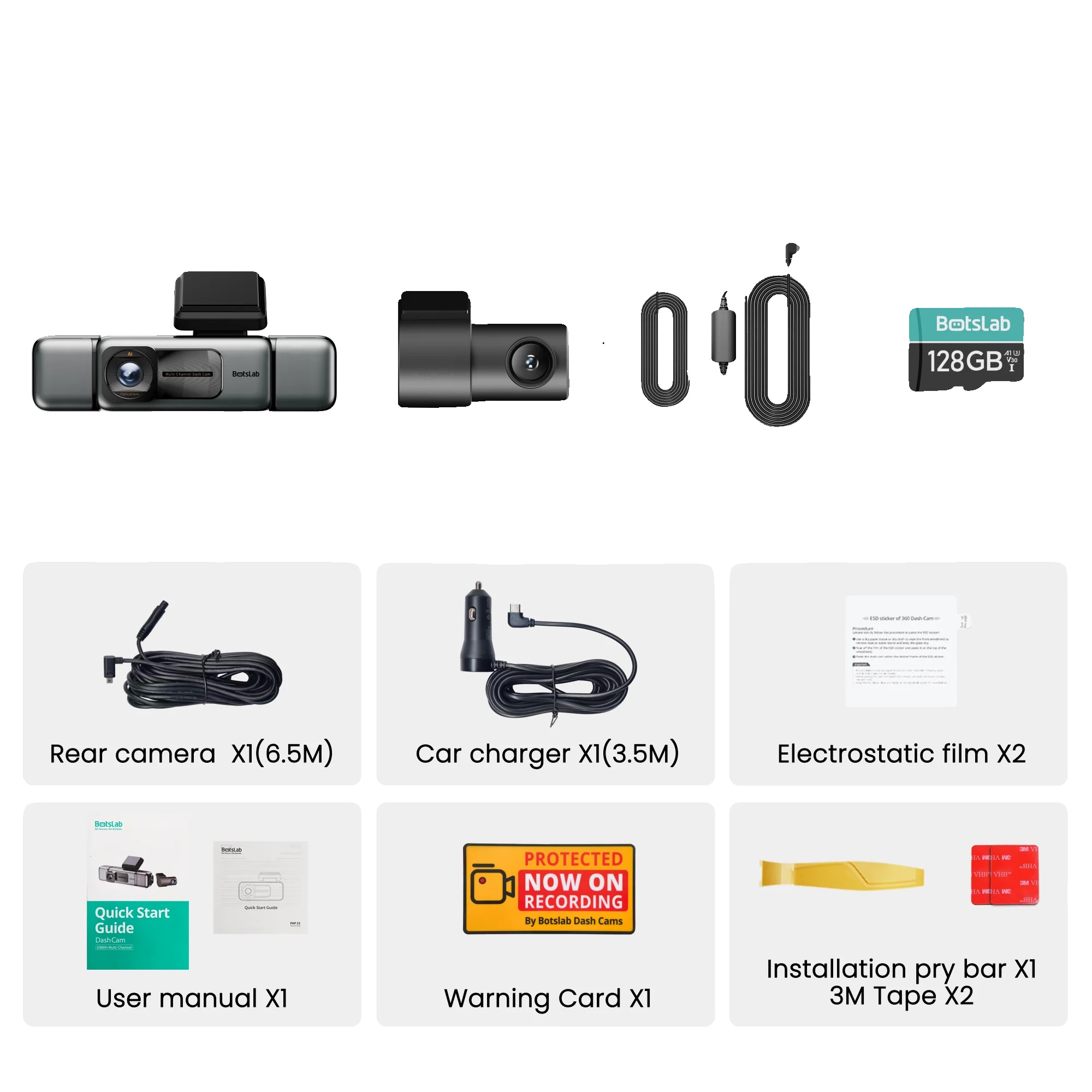 4-kanal-dashcam, Nachtsicht, Gps-standort, Mit Hardwire-kit, 128g