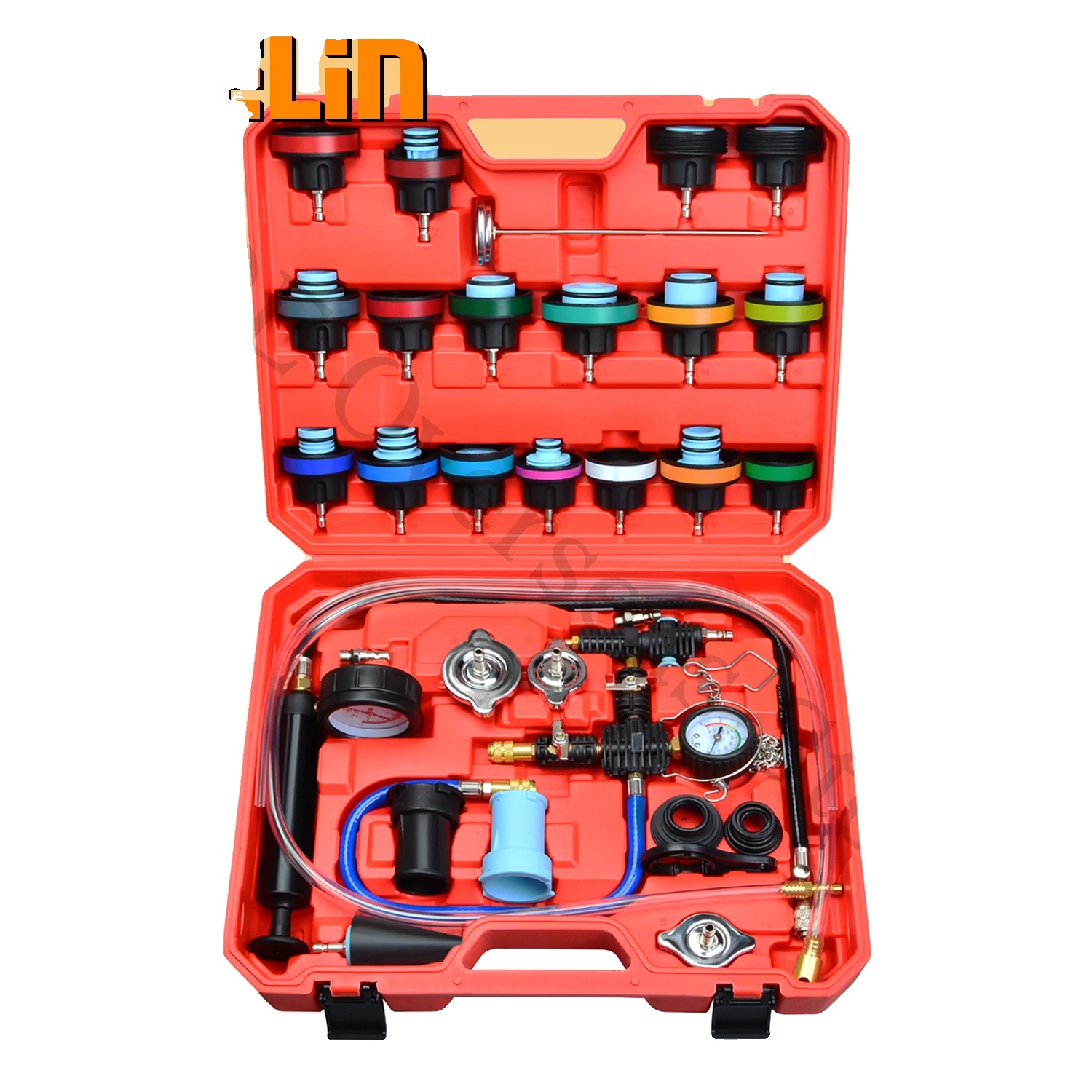 Kühlerdruckprüfer, 28-teiliges Set, Druckprüfung Bis Zu 3,5 Bar, Enthält Mehrere Adapter, Geeignet Für Verschiedene Fahrzeugmarken,