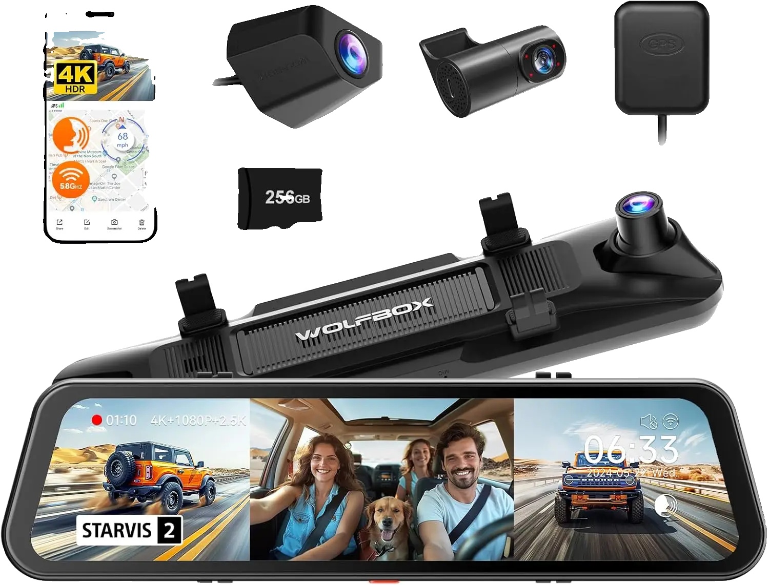 Dashcam, 4k Auflösung, Nachtsicht, Kein Hardwire-kit, Kostenlos 256g Tf
