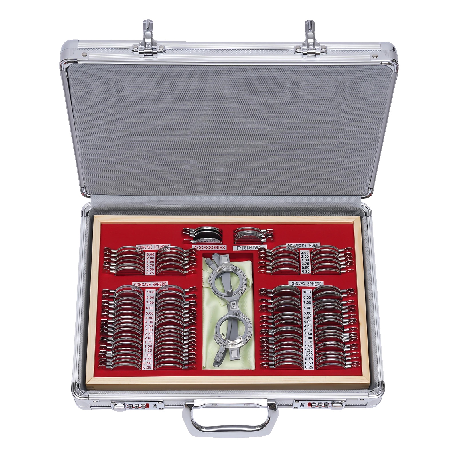 Optisches Probierlinsen-set, 104-teiliges Kit, Sehtestwerkzeuge, Silber