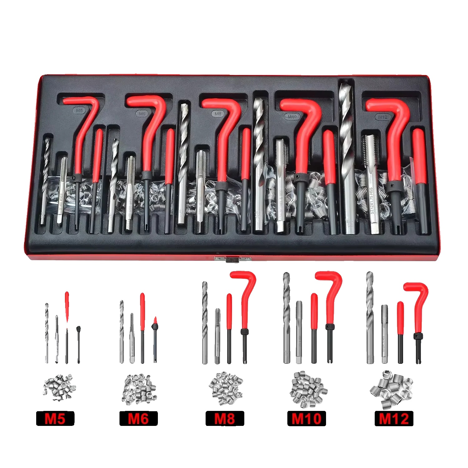 Gewindereparaturwerkzeug, 131-teiliges Set, Vielseitige Kompatibilität, 131pcs Rot