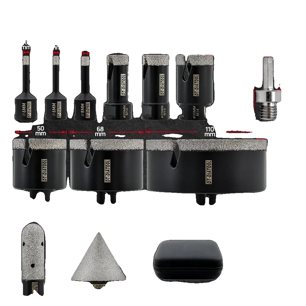 Kernbohrer Set, 12-teilig Für Porzellan Und Granit, M14 Kompatibilität, 12pcs Koffer, M14 Gewinde