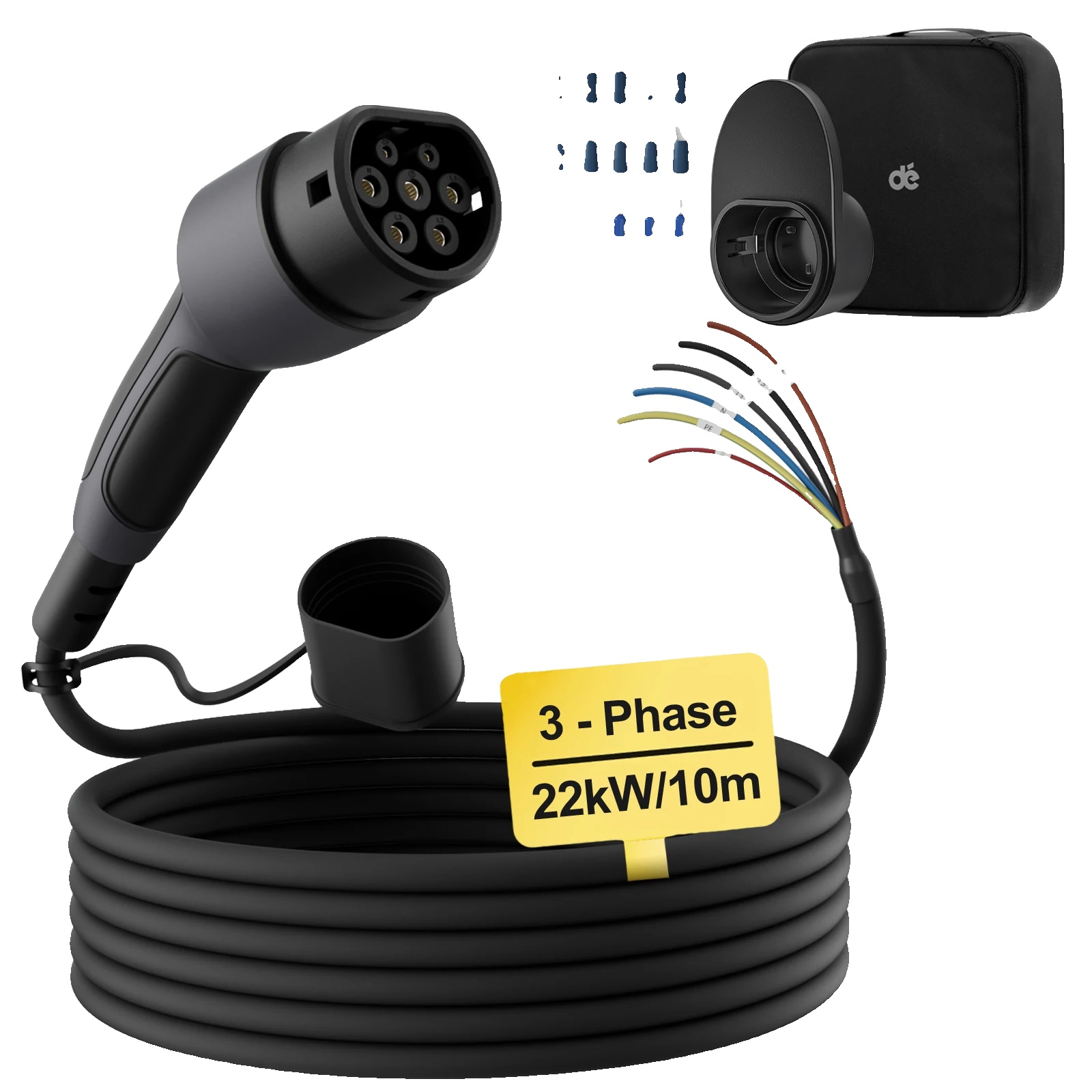 Ladekabel Für Elektrofahrzeuge, 3-phasen, 32a, Ip55, 22kw 10m Kabel